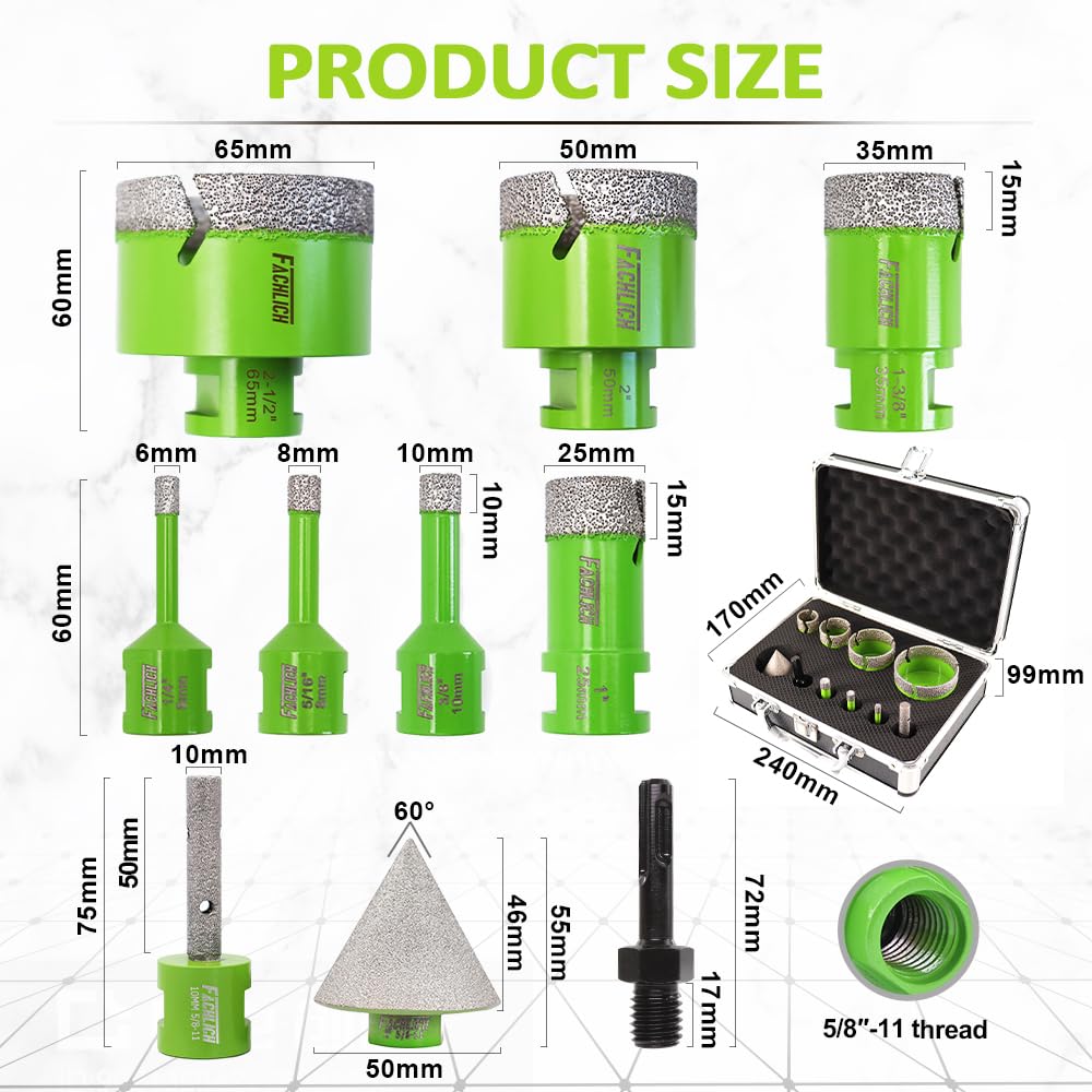 Tile Hole Saw Kit Diamond - FACHLICH 4" Diamond Core Drill Bits Set and 4.5" Diamond Cutting Grinding Blade for Porcelain Ceramic Tile Marble Granite etc