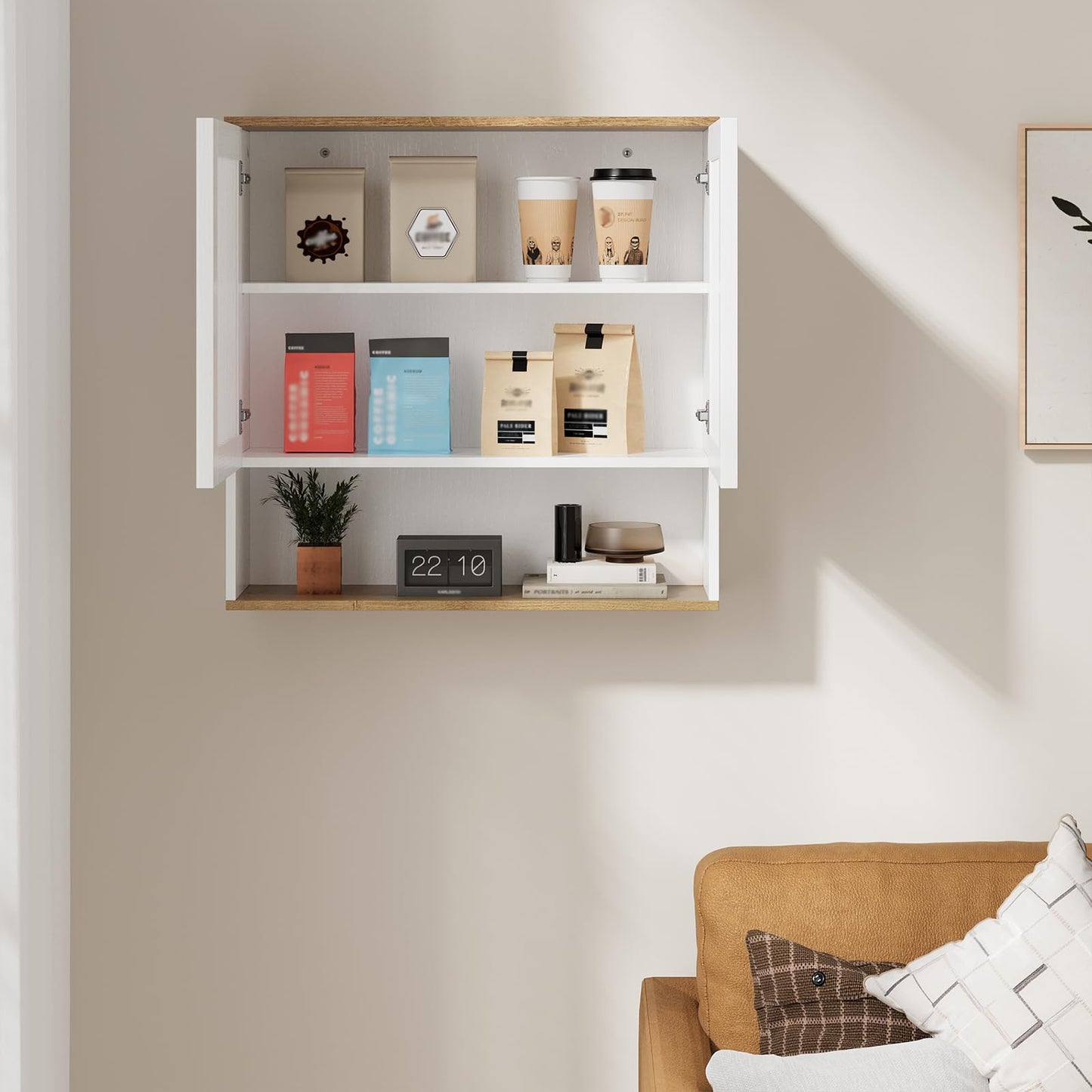 Kiasthome Bathroom Wall Cabinet, Medicine Cabinet with Louvered Doors & Adjustable Shelf, Over The Toilet Storage Cabinet for Laundry Room & Kitchen & Living Room