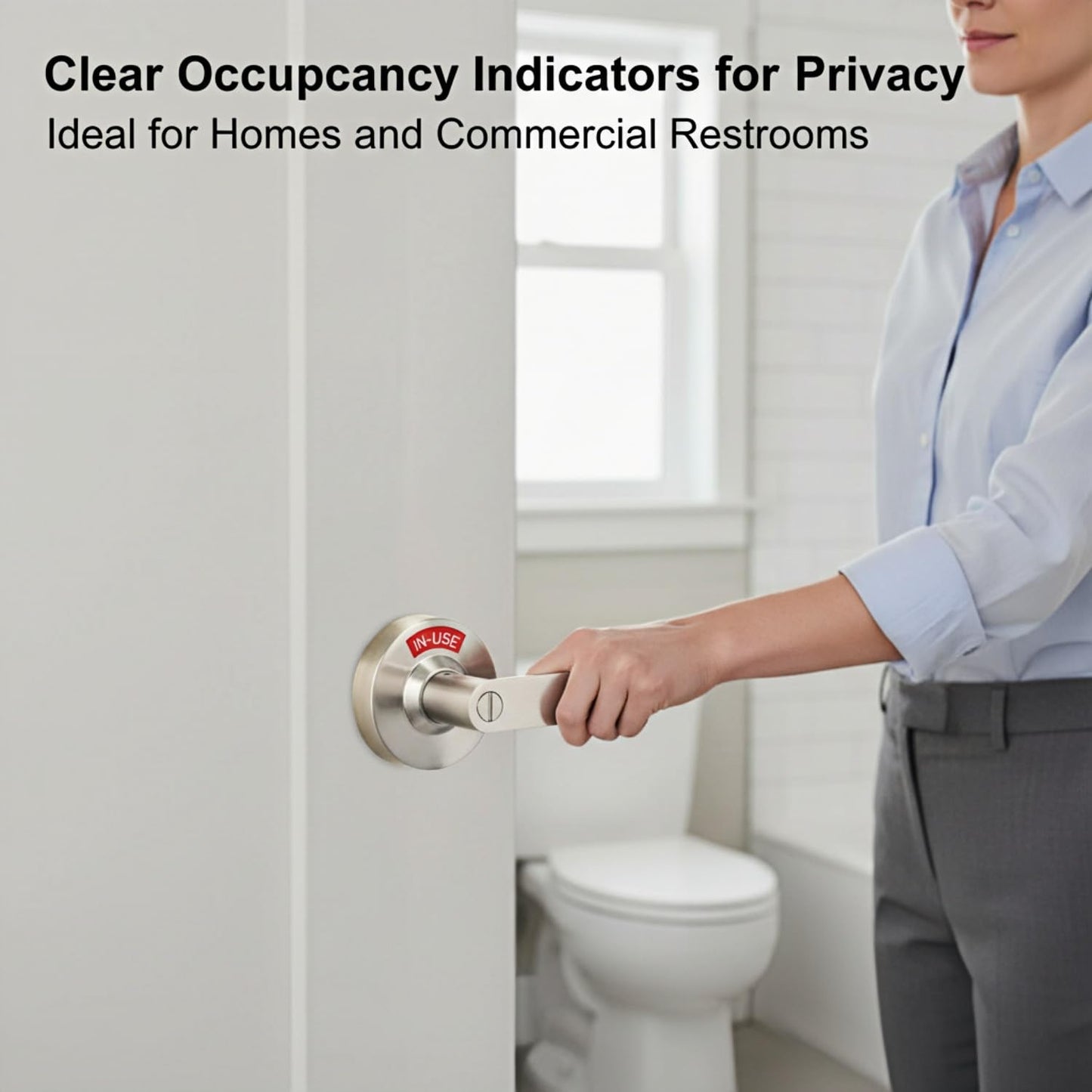 Feeloco Vacant Occupied Bathroom Door Lock - Stainless Steel Privacy Door Handle with Indicator Sign, Fits 1-3/8" to 2" Door, ANSI Grade2 Commercial Door Locks for Restroom Stall, Office, Gym (Silver)
