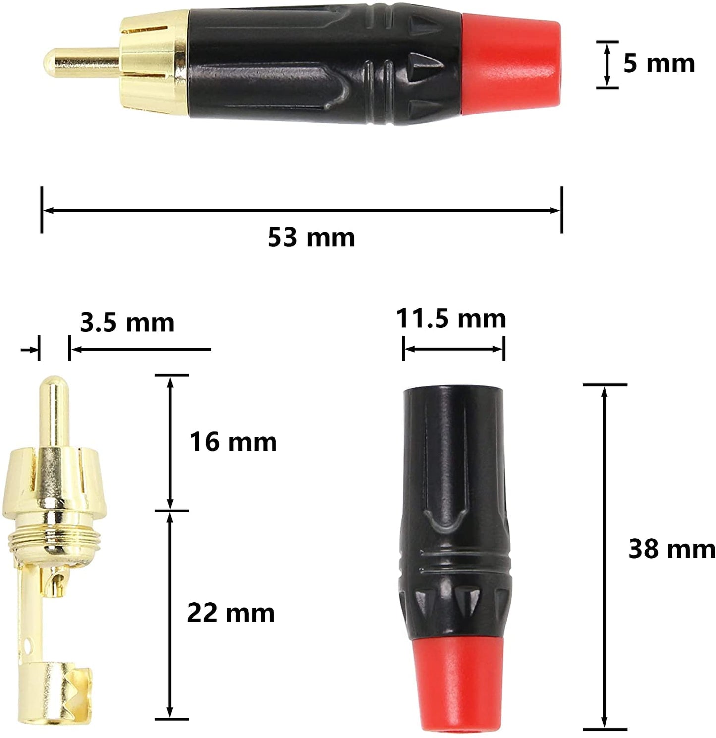 Yuchenfeng 14AWG Zero-Noise(1FT 2PCS) Gold-Plated RCA to Bare Wire Speaker Cable - OFC Copper Audio Cable