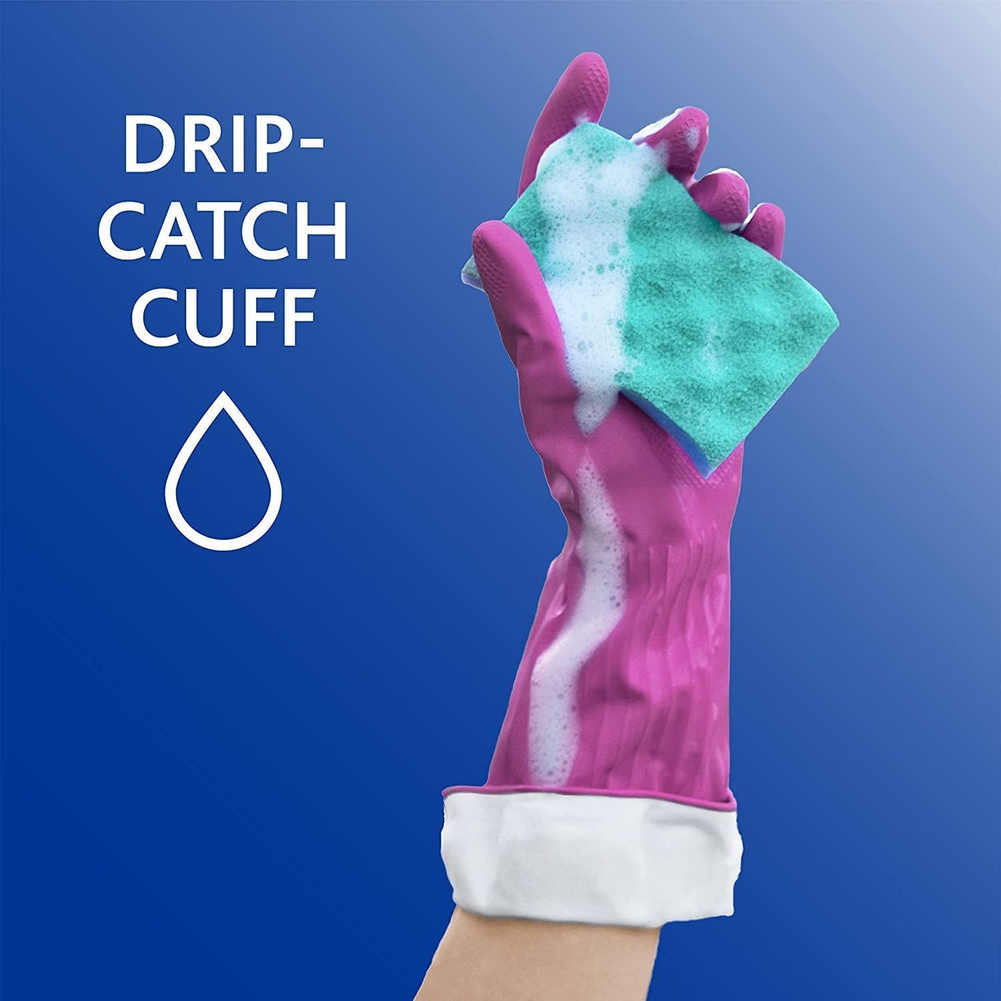 PLAYTEX Living Drip-Catch Cuff Reusable Rubber Gloves for Household Cleaning – Medium Size, 3-Pack