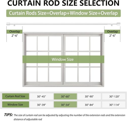 Adjustable 5/8” Diameter Curtain Rods by [Brand Name] - 30-60 Inch for 30-54 Inch Windows | White, 2 Pack