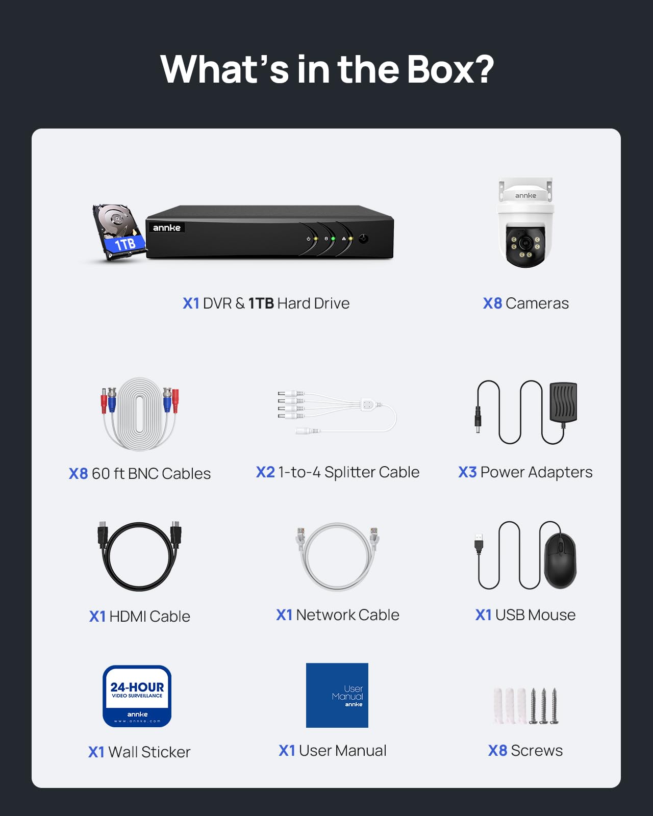 ANNKE 5MP PT Wired Security Camera System Outdoor with Night Vision, One-Way Audio, 8CH 3K Lite DVR and 8 x 5MP CCTV Cameras, 350° pan and 90° tilt, Human&Vehicle Detection, 1TB HDD for 24/7 Recording