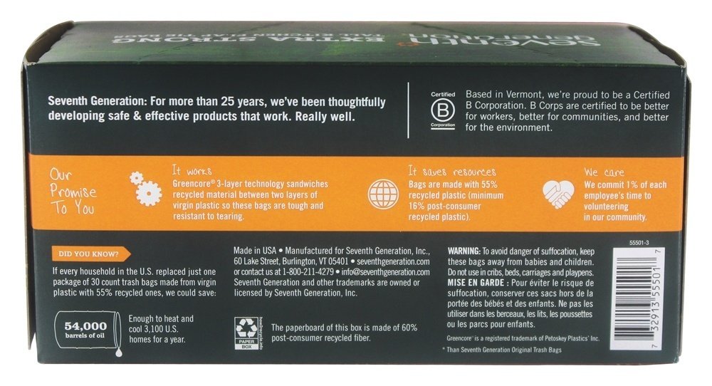 Seventh Generation, Tall Kitchen Trash Bags 13 gal, 30 count