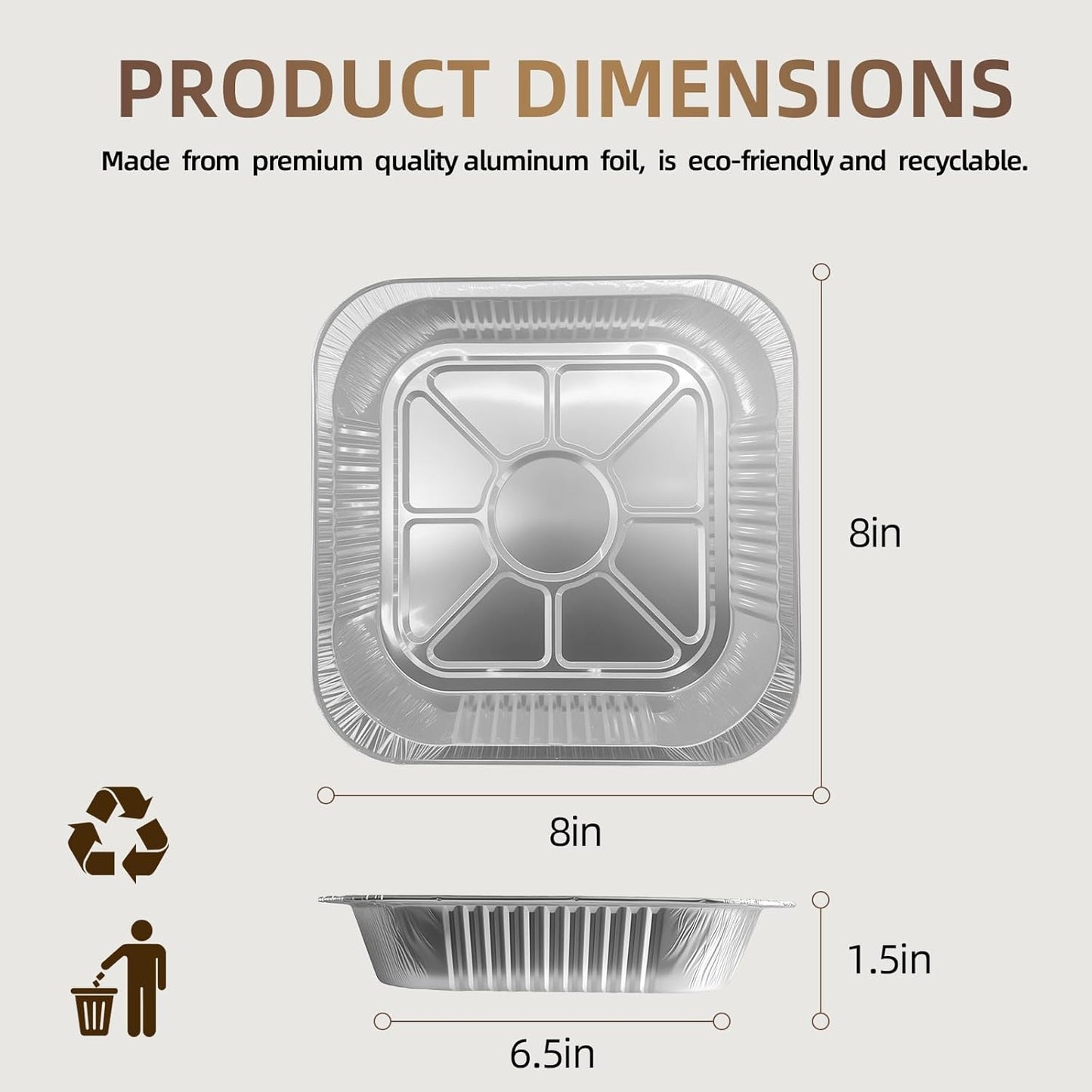 Regine Switzerland 8x8 Square Aluminum Baking Cake Pans - 20 Pack Disposable Foil Pans for Cooking & Storing | 6.5x6.5" Bottom