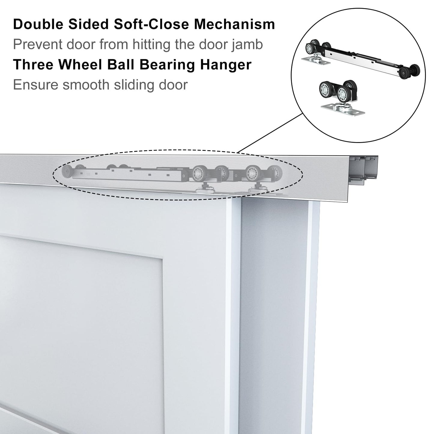 JUBEST Bypass Sliding Door Hardware 48", Aluminum Bypass Wardrobe Closet Door Hardware Set with 88LBS Two-Way Soft Close Mechanism, Smoothly and Quietly, for 2 Door System, Easy to Install