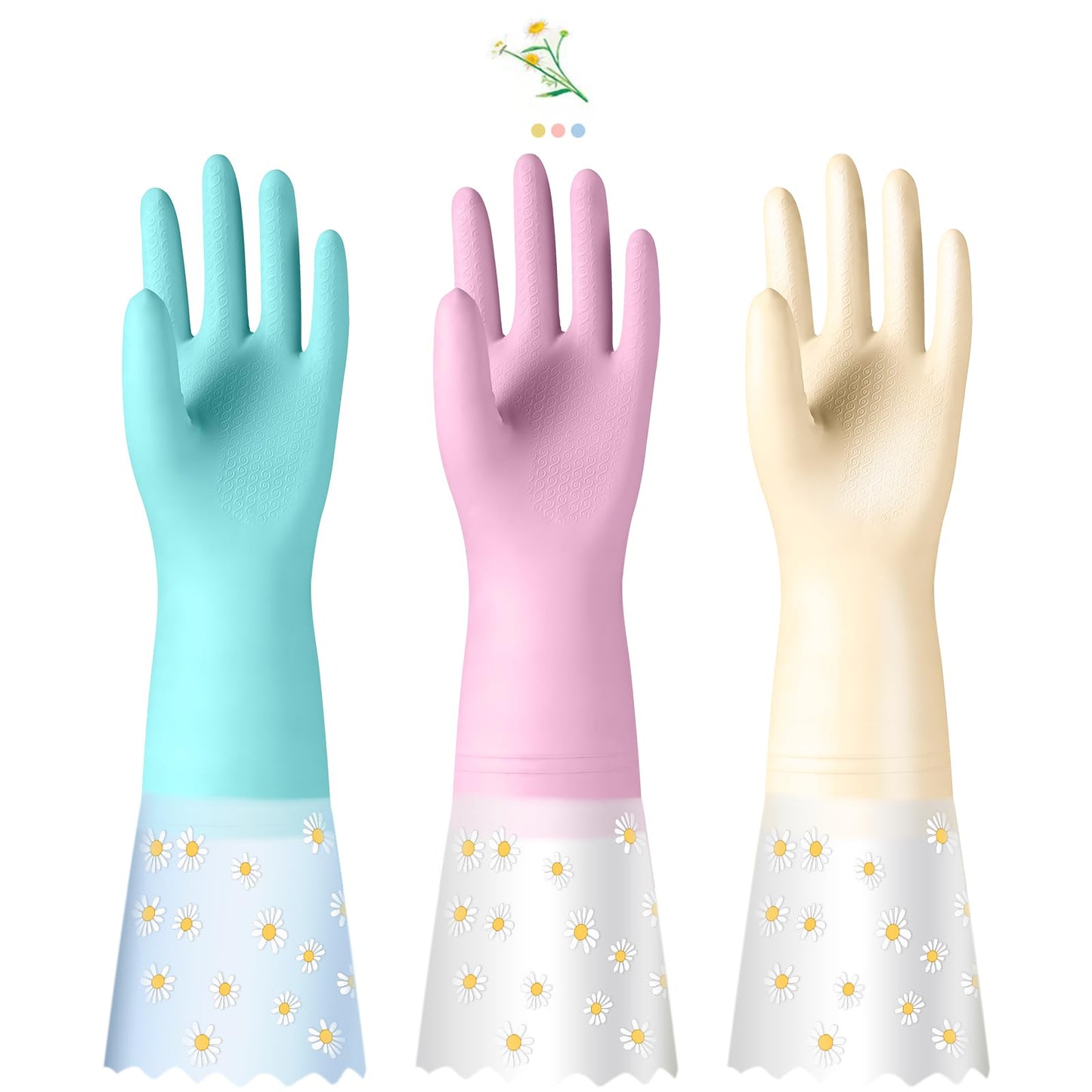 KAQ Reusable Rubber Cleaning Gloves for Dishwashing: 3 Pairs Latex Free Household Kitchen Gloves for Washing Dishes