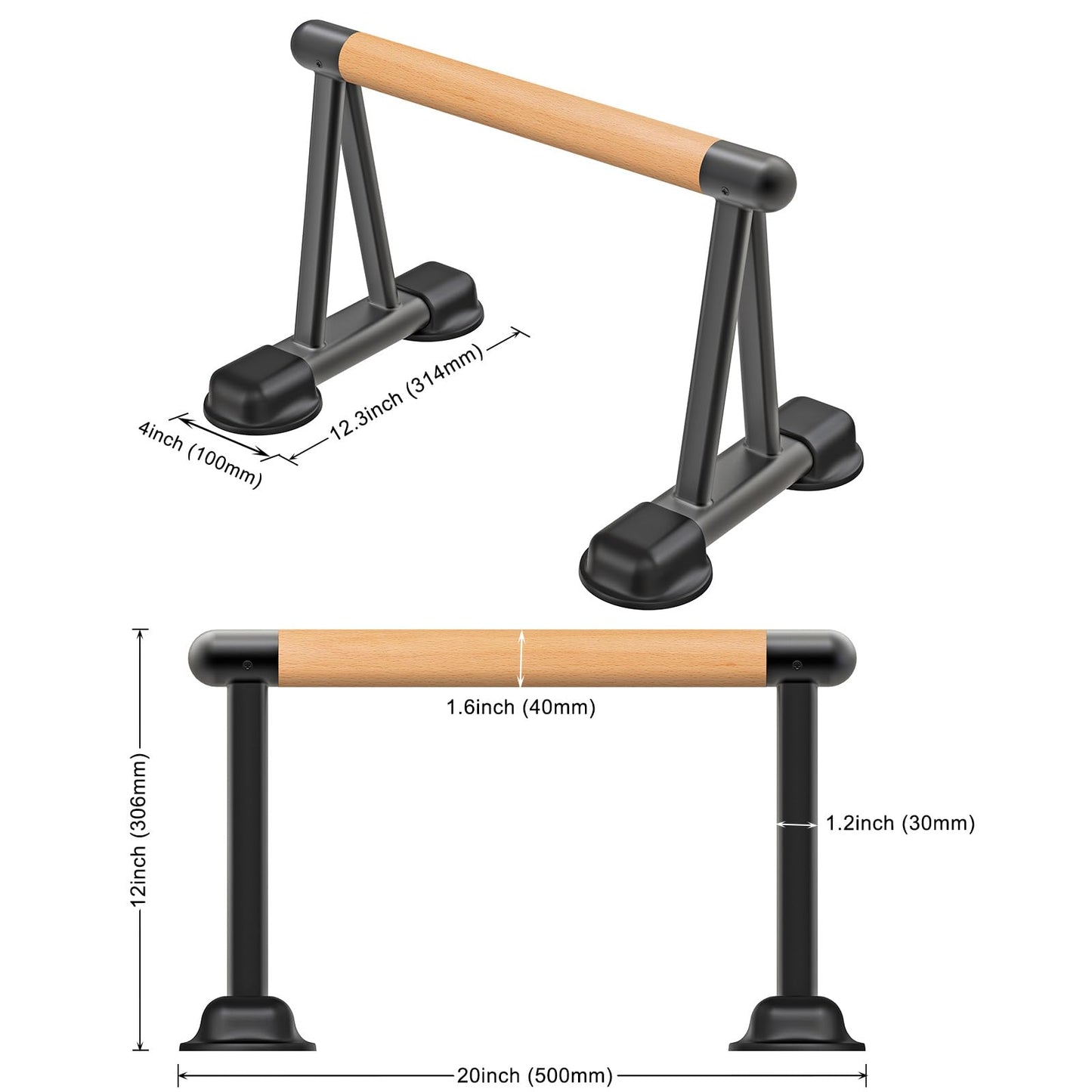 Dolibest Push Up Bar, 12'' High Parallettes Bars with Wooden Handles, Stable and Comfortable Calisthenics Equipment, Suitable for Handstand, L-Sit, Dip Bar, Strength Training for Indoor Outdoor