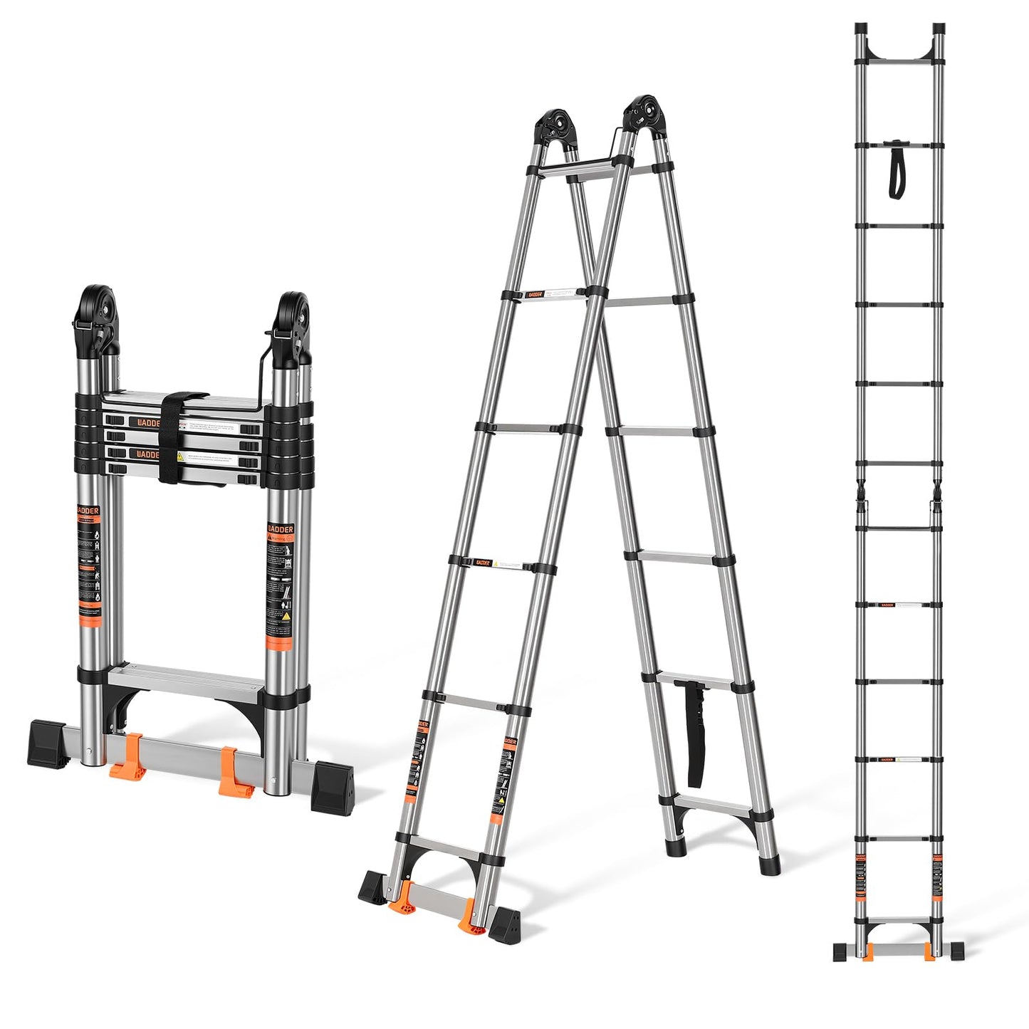 Telescoping Ladder 16.5 FT A Frame, Extension Ladder with Balance Bar Heavy Duty 330 lbs Max Capacity for RV or Outdoor Work