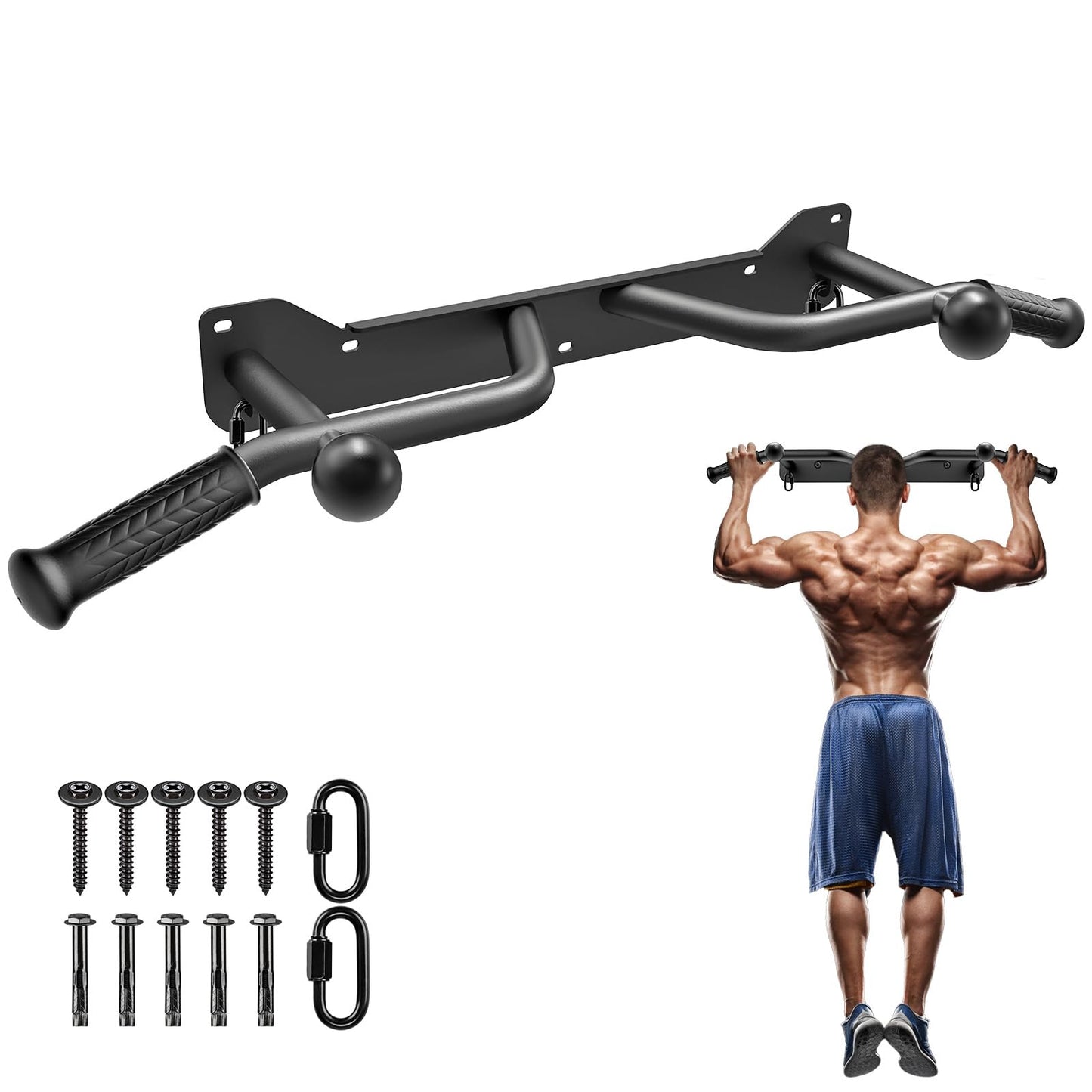 Kipika Heavy Duty Wall Mounted Doorway Pull Up Bar, Multifunctional Chin Up Bar, Portable Fitness Door Bar, Body Workout Home Gym System (B: 39" Wall Mount Pull Up Bar & Ball)