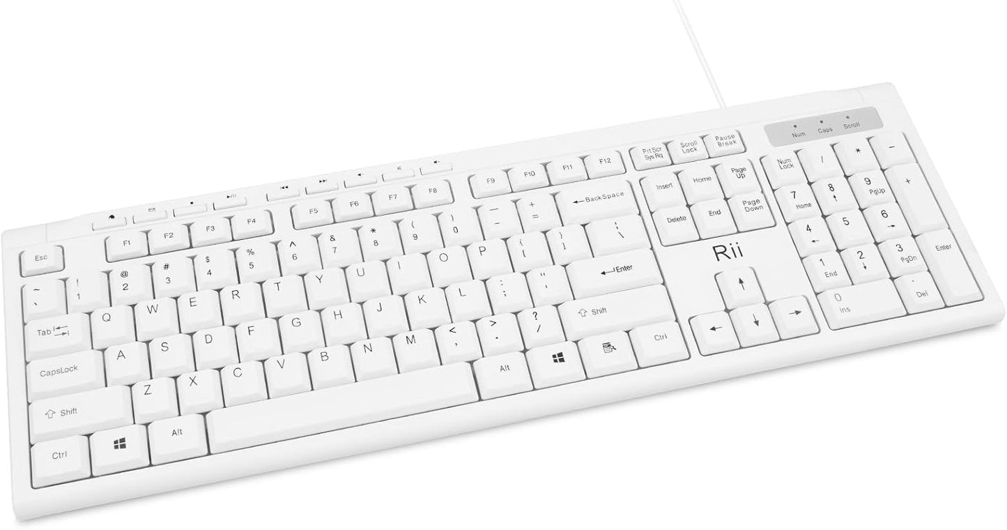 Rii RK907 10/8 7 Ultra-Slim Compact USB Wired Keyboard for Mac and PC,Windows / / Vista/XP(White)