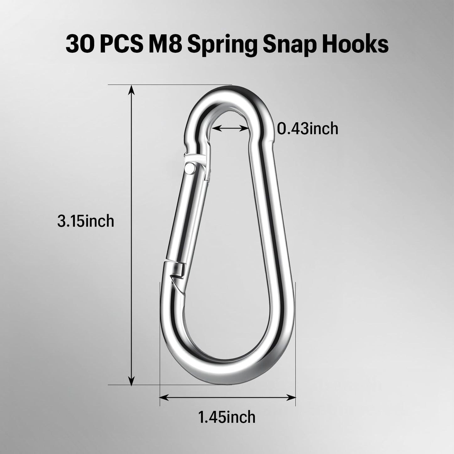 GAGBC 30PCS Heavy Duty Spring Snap Hook Carabiners Bulk, 3" M8 5/16" Galvanized Steel Quick Link Clip, 500LB Capacity for Outdoor, Gym, Hammock, Swing, Trailer Chain (30, 3 inch)
