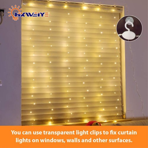 HXWEIYE Short Curtain Lights - 96 LED Warm White Fairy Lights with Timer & Clips | 3.3x5 Ft for Bedroom & Events