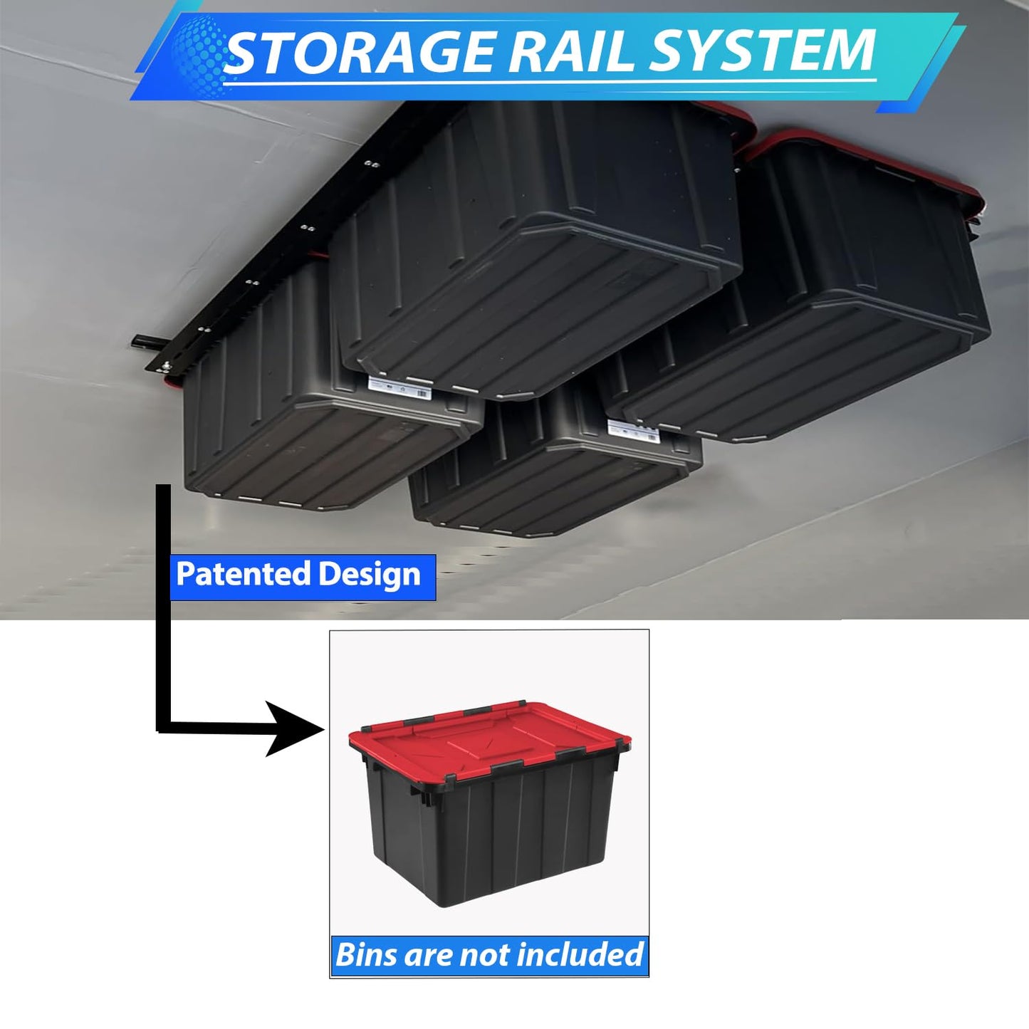 LMYYGOO Overhead Garage Storage Racks, Adjustable Ceiling Tote Storage Rails, Heavy Duty Garage Organizer Hanging Storage Rack for Most Storage Bins/Totes, 48" x 48"