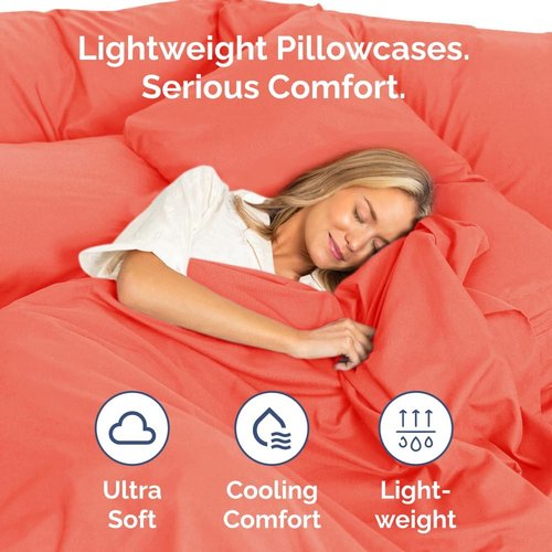 King Standard Pillow Cases by King - Ultra-Soft Hotel Quality | Fade-Free & Wrinkle Resistant - Coral, Set of 2