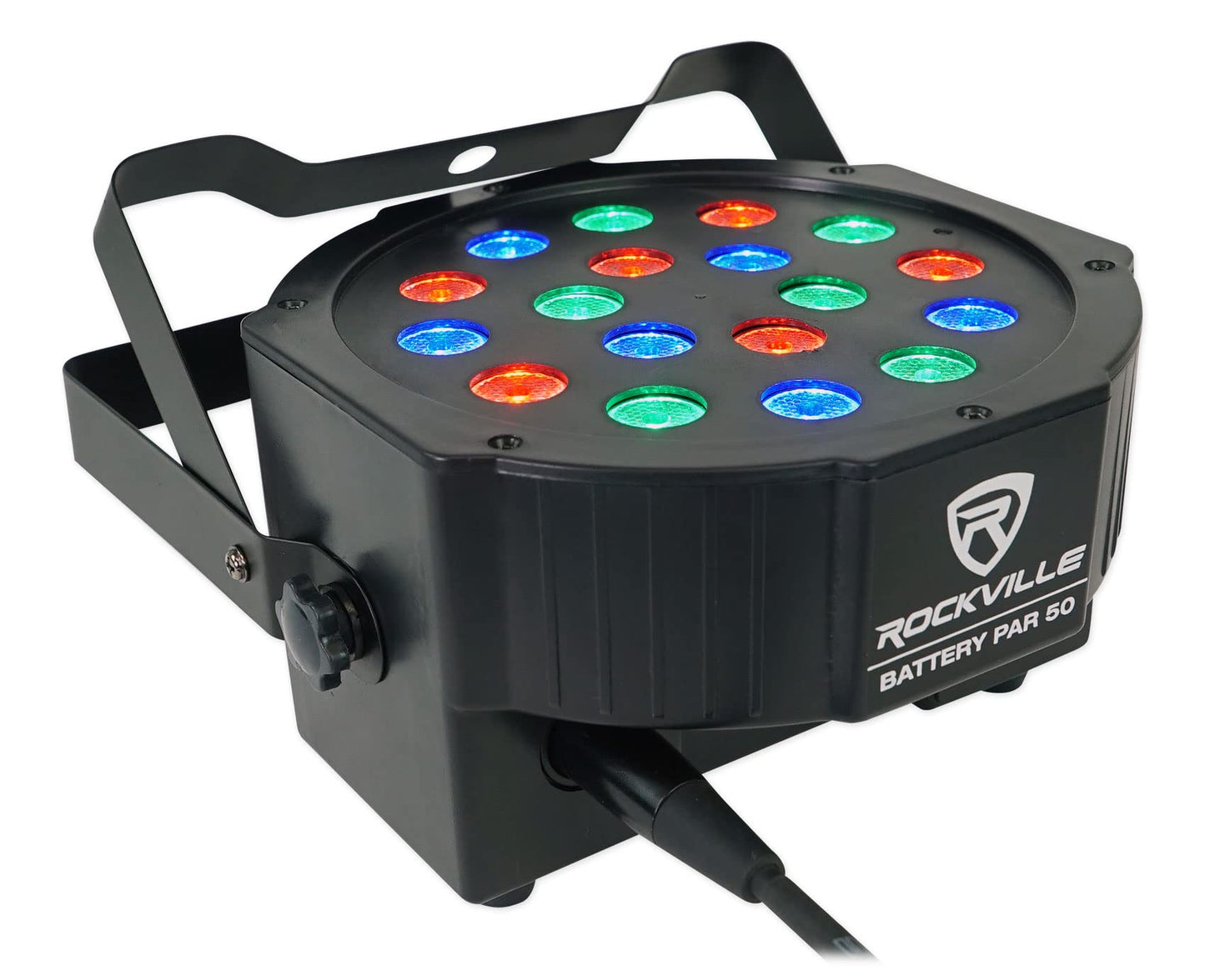 Rockville Battery PAR Pack 50 Black - 10 Pack Rechargeable RGB LED Par Lights with Case, Wireless DMX, 10Hr Battery, Event Stage Lighting