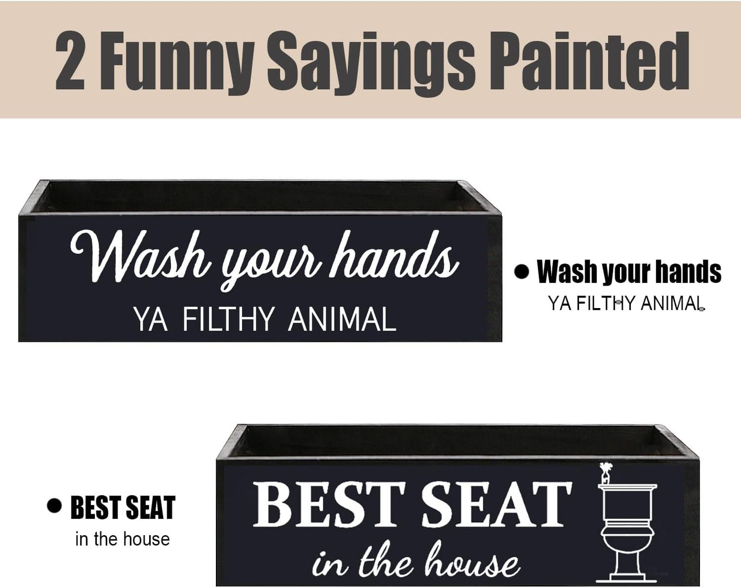 Skiennix Bathroom Decor Box - Rustic Toilet Paper Basket with Farmhouse Signs | Black Color