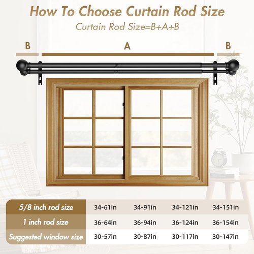 GXOACKJ Double Curtain Rods - Adjustable Heavy-Duty Drapery Rods for Windows 72-144 Inches | Black Finish