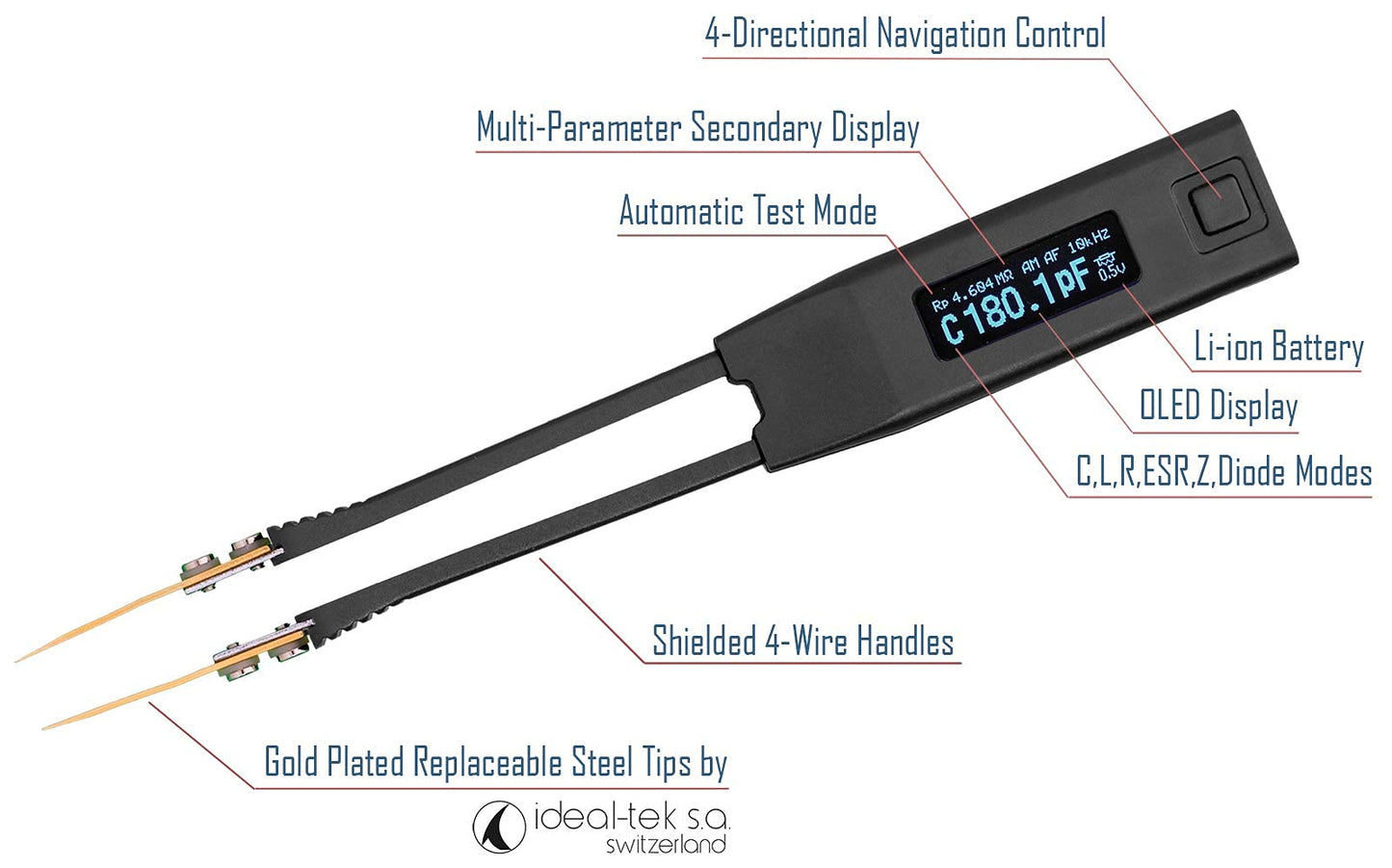 Smart Tweezers ST5S Professional LCR Meter/ESR Meter with Spare Test Leads and Pocket Case