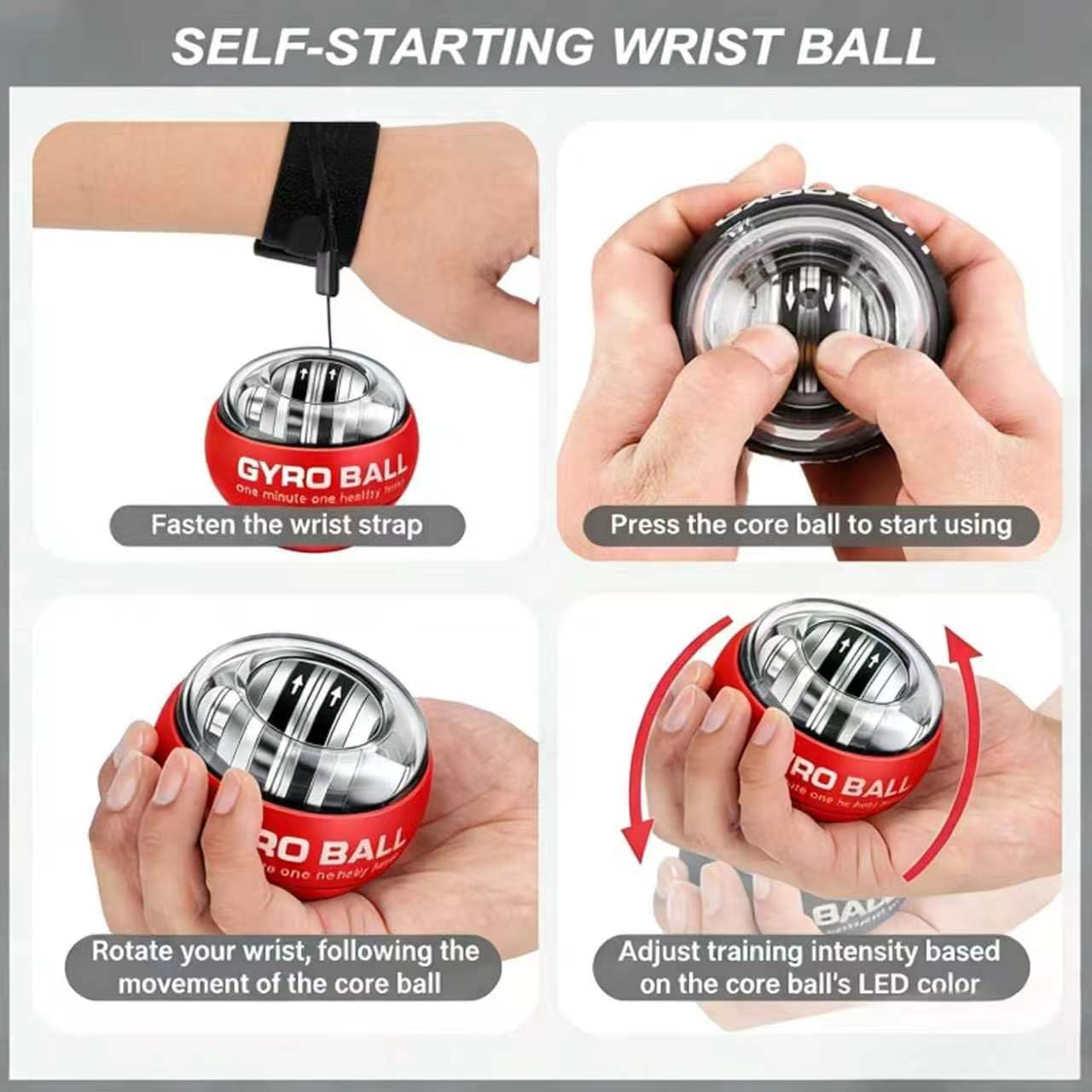 2026 New Auto-Start Power Gyro Ball, Torque Ball for Stronger Wrist Muscle, Wrist Ball with LED Light (with Ball Bag)