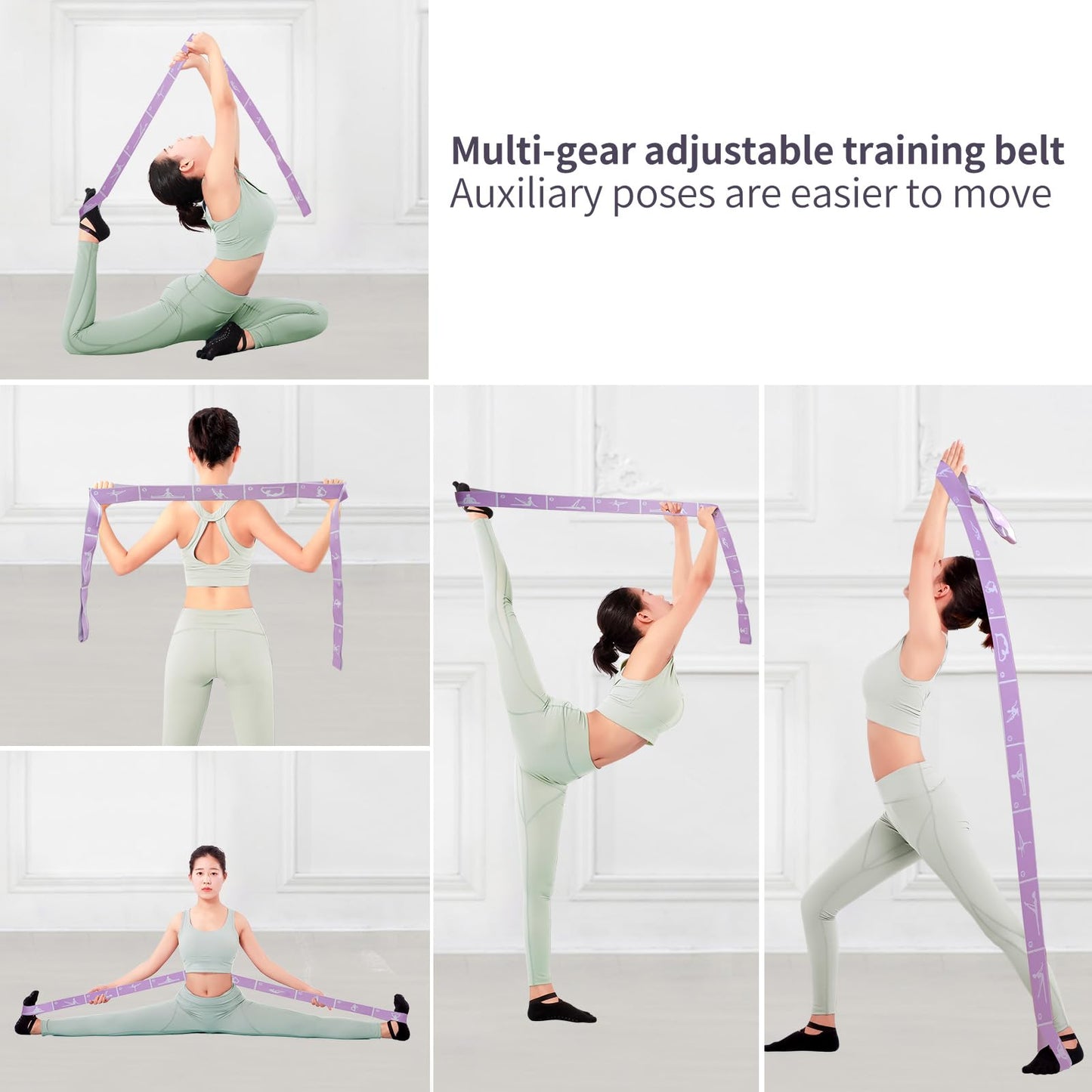 12 Loops Extra Long Yoga Stretching Band for Adults and Tall People, Adjustable Elastic Strap for Full Body Deep Stretch, Home Pilates, Ballet, Dance, Physical Therapy, Flexibility Training (Purple)