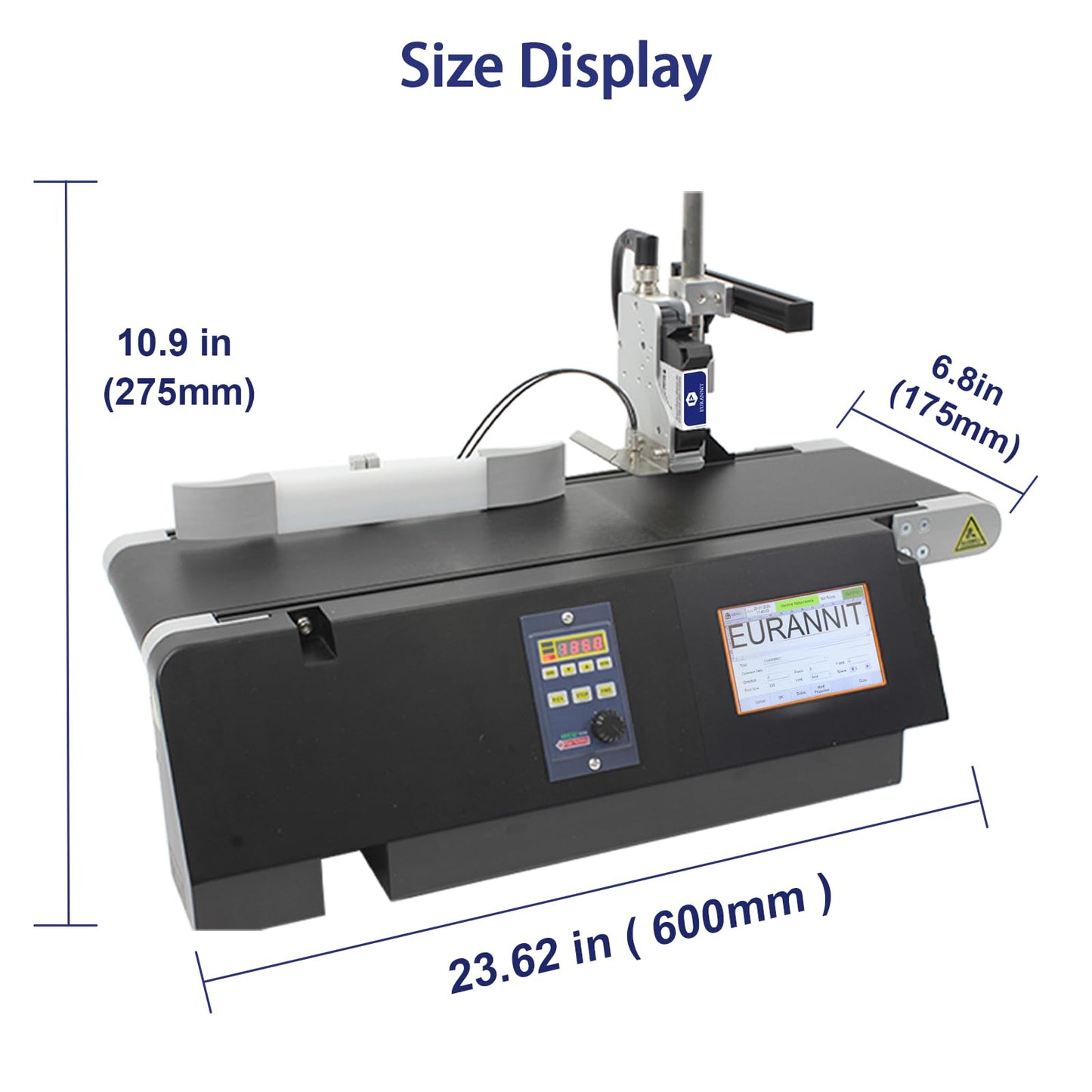 Eurannit XC20E Industrial Inkjet Printer System with Conveyor Belt and Ink Cartridge (0.5 inch Black), TIJ Inkjet Coding Machine 12.7mm Print Height for Small Packaging & Micro Production Lines