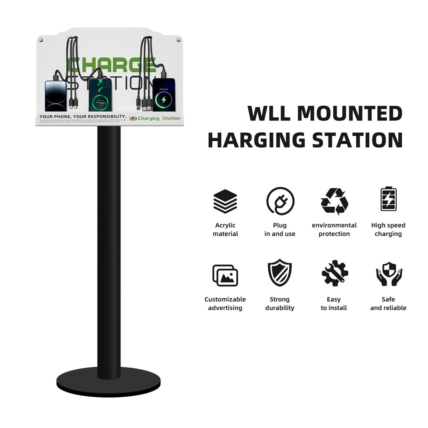 Floor Stand Cell Phone Charging Station Mobile Phone Charging Station | Fast Charging 8 Device | Compatible with Apple Tablets Android Port | Great for Offices Hotel Hospital Airport (White)