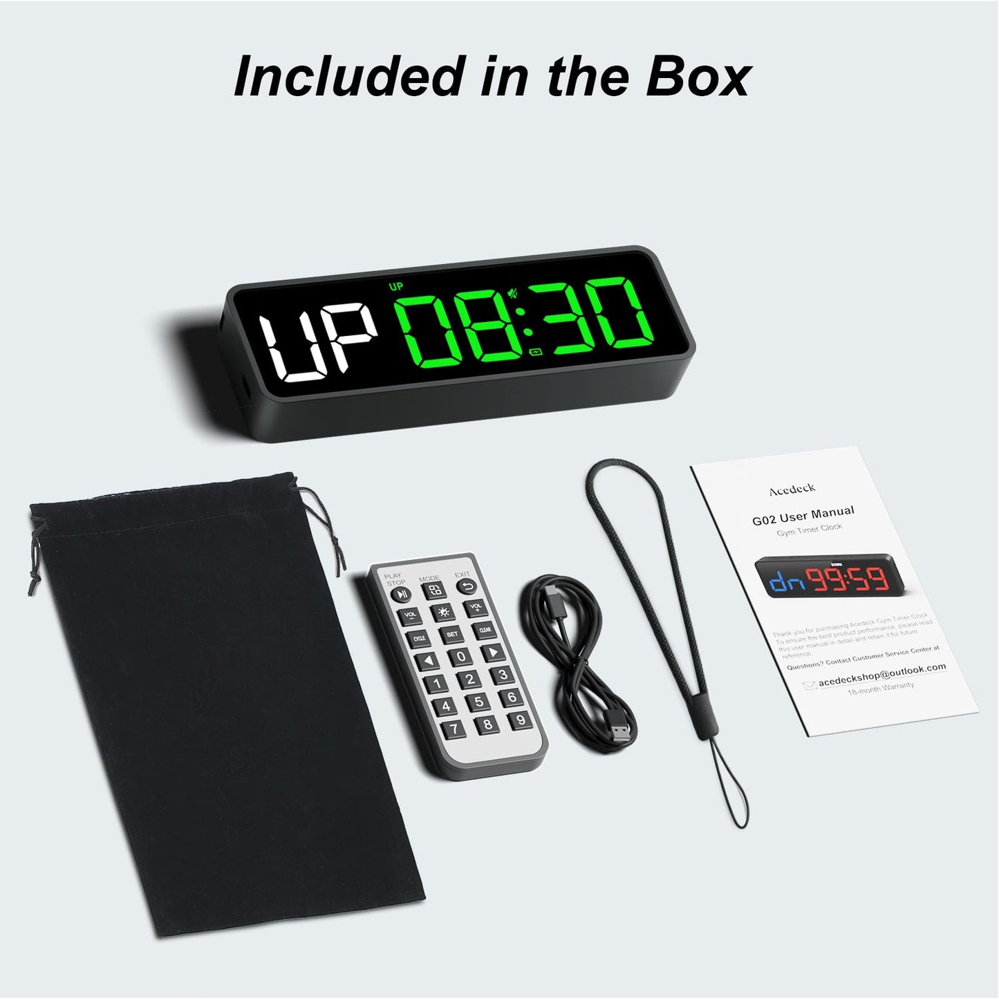 Acedeck Portable Gym Timer Clock: Fitness Digital Clock with Strong Magnet - Remote Control for Fitness Enthusiasts - Powerful Battery for Home Gym Garage Boxing Green