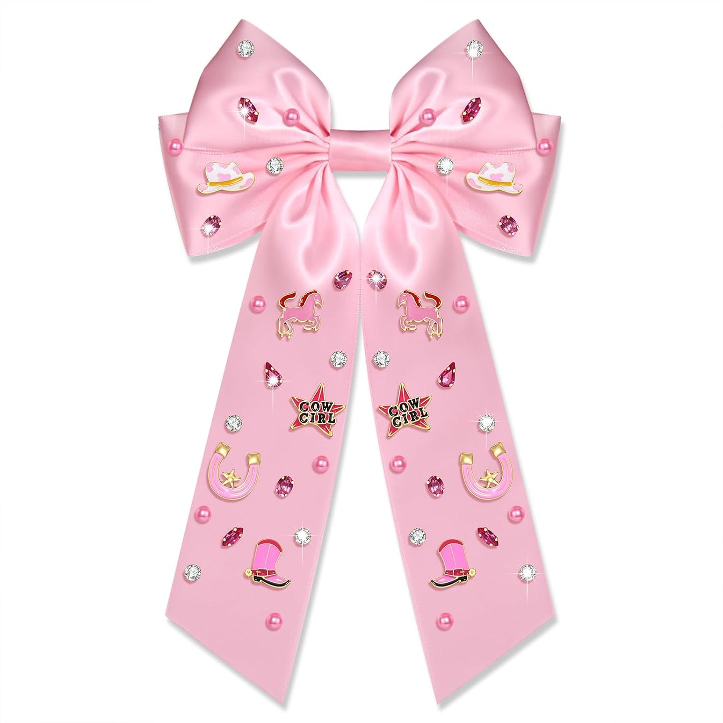 Skiennix Western Hair Bows - Jeweled Cowgirl Clips for Women | Big Pink Hair Accessories