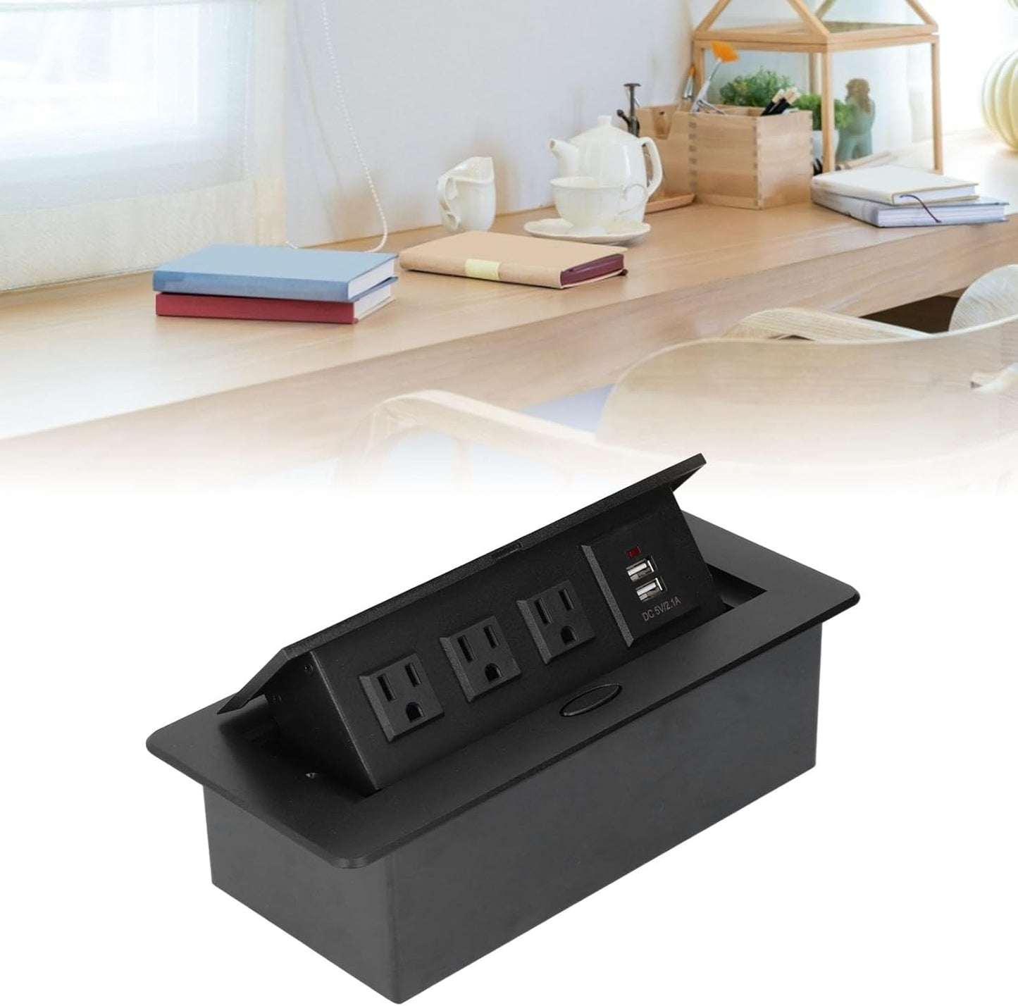 Wisoqu Recessed Power Strip, Slow Opening Power Socket with USB Charging Ports, Furniture Hidden Charging Station
