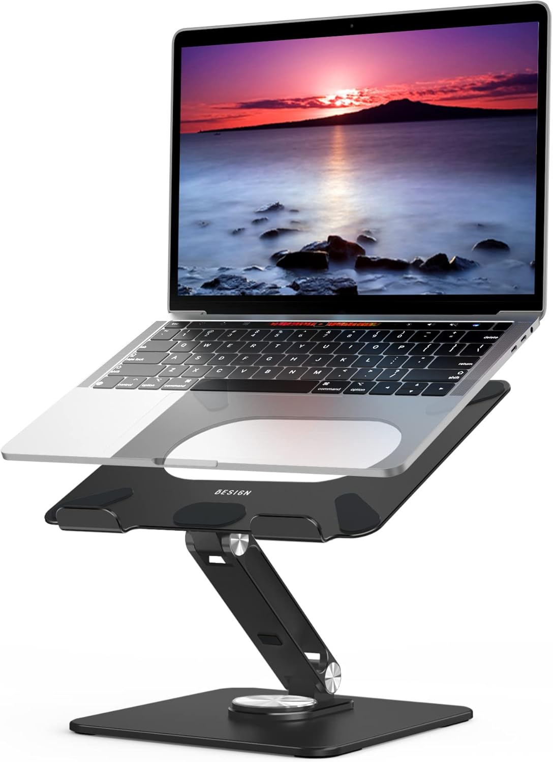 BESIGN LSX7 360 10-15.6" Laptop Stand with Rotating Base, Ergonomic Adjustable Notebook Riser, Foldable Computer Holder