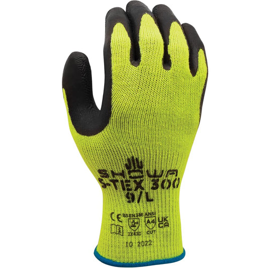 SHOWA S-TEX 300 Natural Rubber Latex Palm Coated A4 Cut Resistant Safety Glove with Stainless Steel/Poly Liner, 10-Gauge, for Vending Machines, Medium (12 Pair)