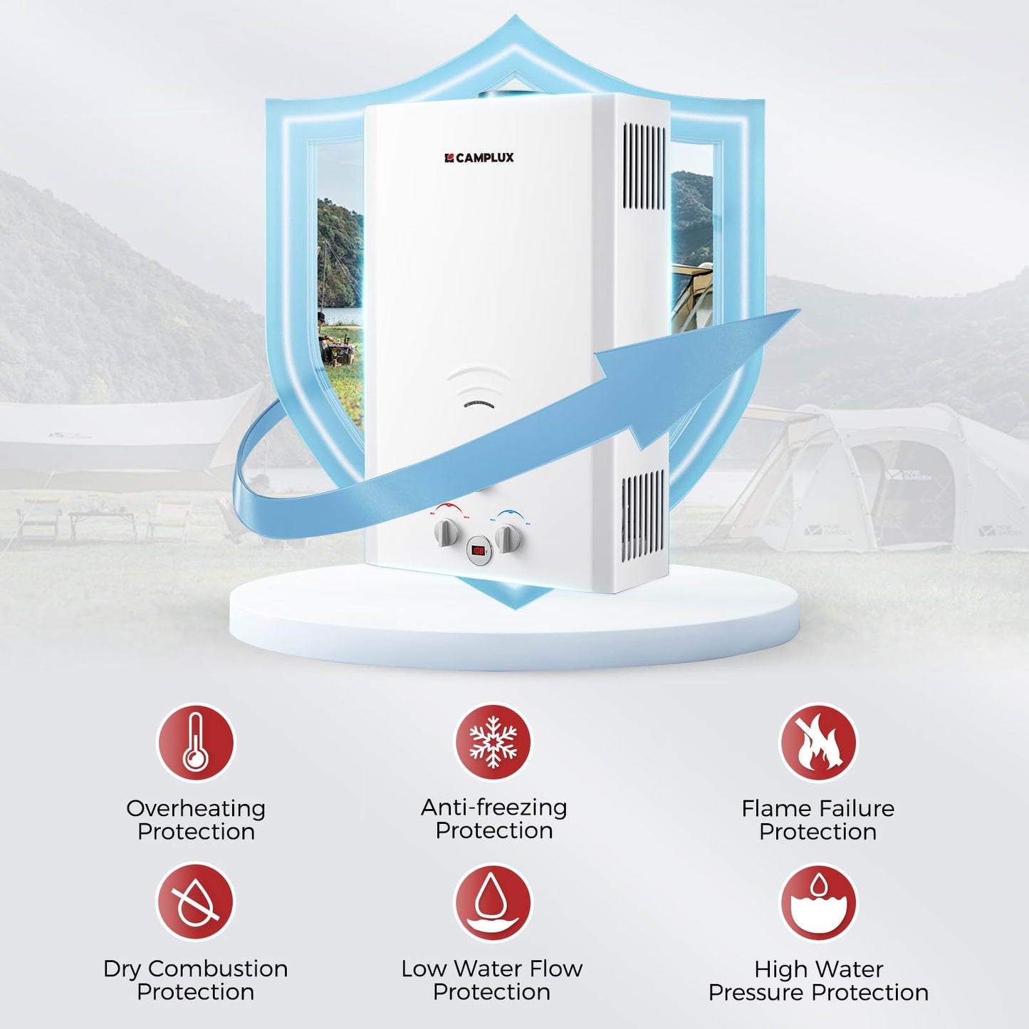 CAMPLUX Tankless Water Heater, 5.28 GPM OutdoorPropane Camping Gas Water Heater, 20L, BW528,White