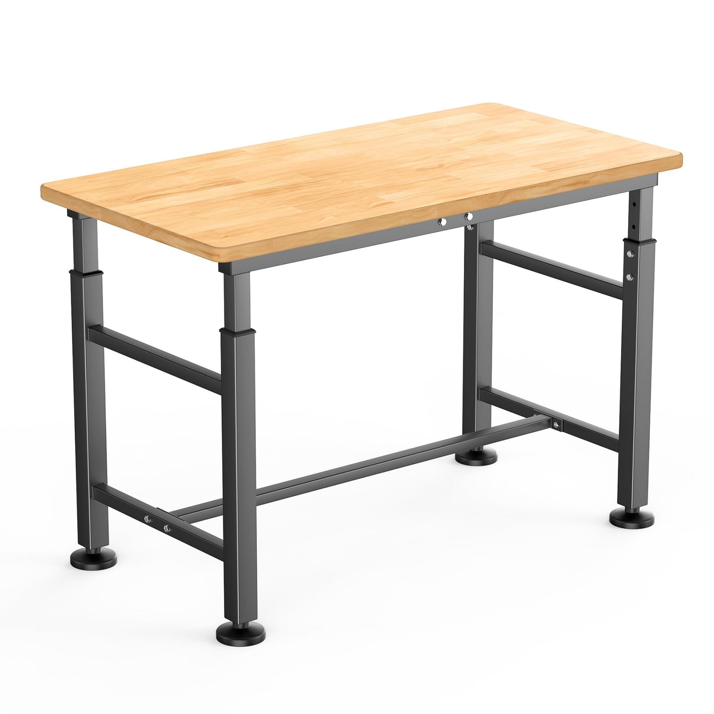 WALMANN Heavy Duty Adjustable Height Workbench 47.75" x 23.25", Rubber Wood Top Work Table for Garage, Workshop, 2000 lbs Load Capacity