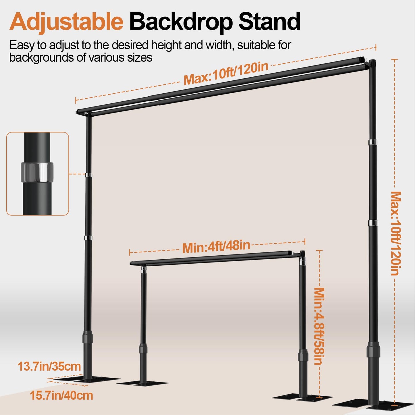 GLOSHOOTING Heavy Duty Backdrop Stand, Double Crossbar Pipe and Drape Kit, Adjustable Metal Frame for Wedding & Birthday Party Decorations 10x10ft-Black