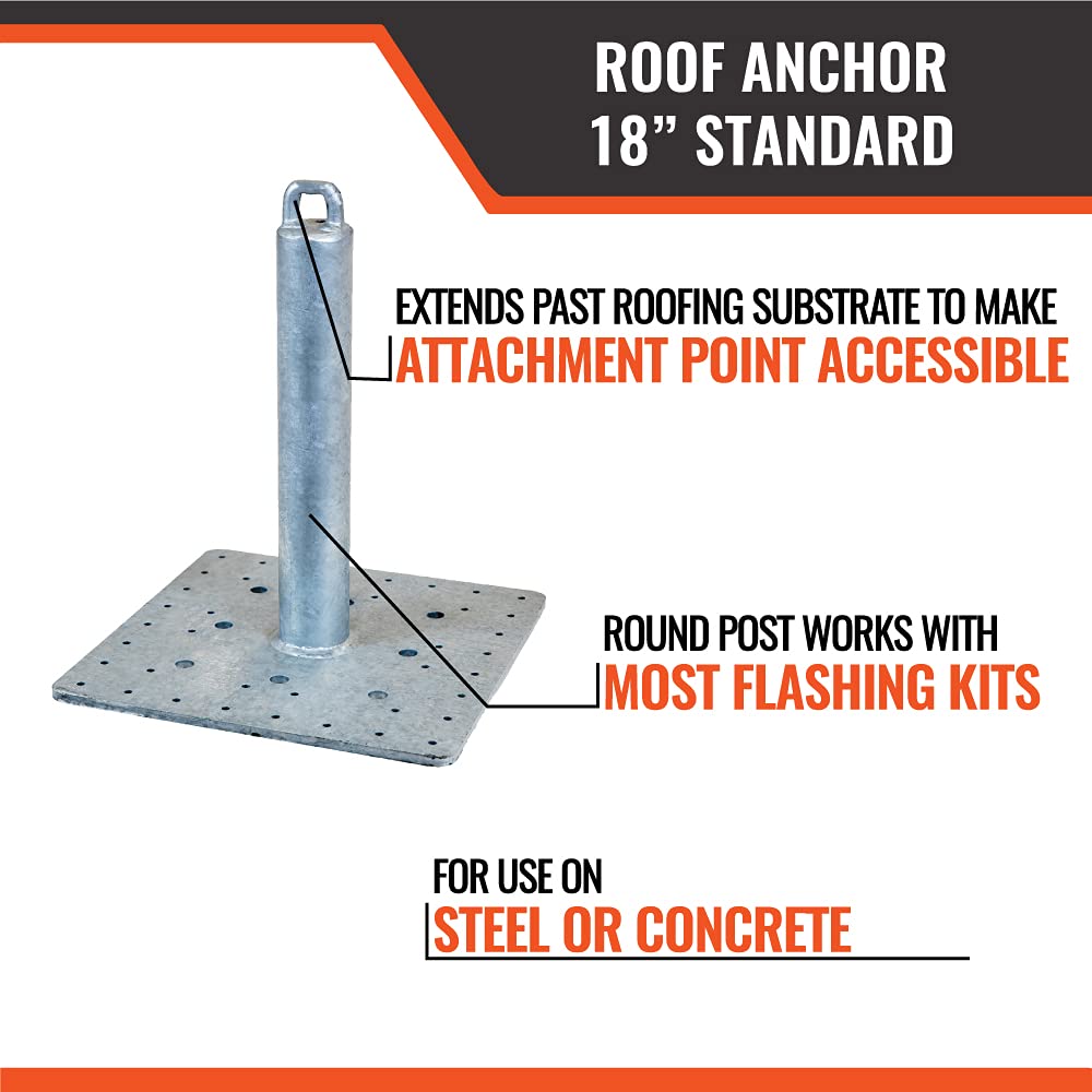 Malta Dynamics Made in USA Galvanized Roof Anchor 18" Top Loop, OSHA/ANSI Compliant