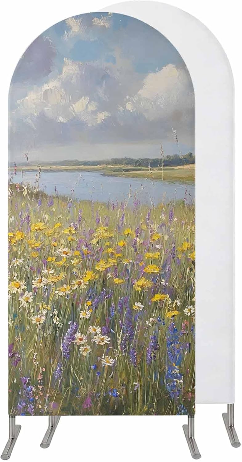 Jnbasdffb 7.2 Spring Floral Wedding Arch Cover, Stretchy Spandex Arch Backdrop Stand Covers FT, Oil Painting Pastoral