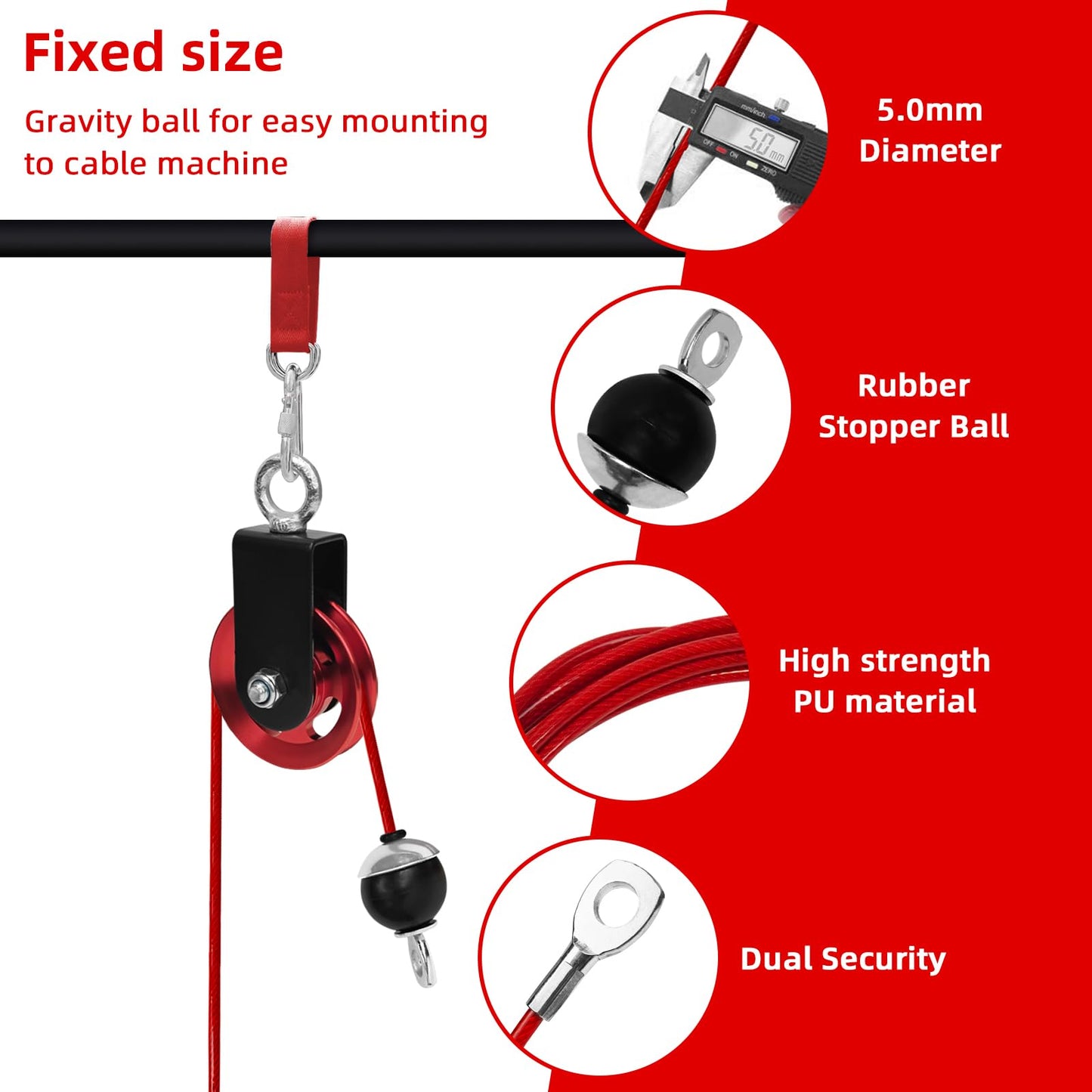 Topfinder Replacement Cables for Home Gym, Fitness Pulley Cable, Weight Machine Replacement Cable with Stopper Ball (Red Fixed Length, 98 inch)
