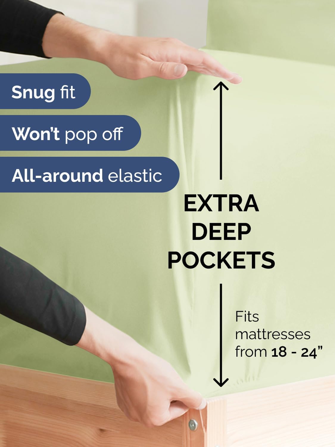 Skiennix Extra Deep Split King Sheet Set - 7 Piece Breathable Cooling Bedding - Soft Wrinkle-Free Light Sage