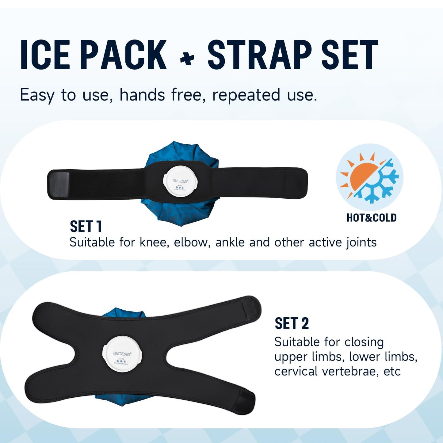 Ice Packs for Injuries Reusable, Hot & Cold Therapy Ice Bags with Elastic Breathable Support Wrap, Pain Relief, 3-Pack, 3 Sizes (6"/9"/11")
