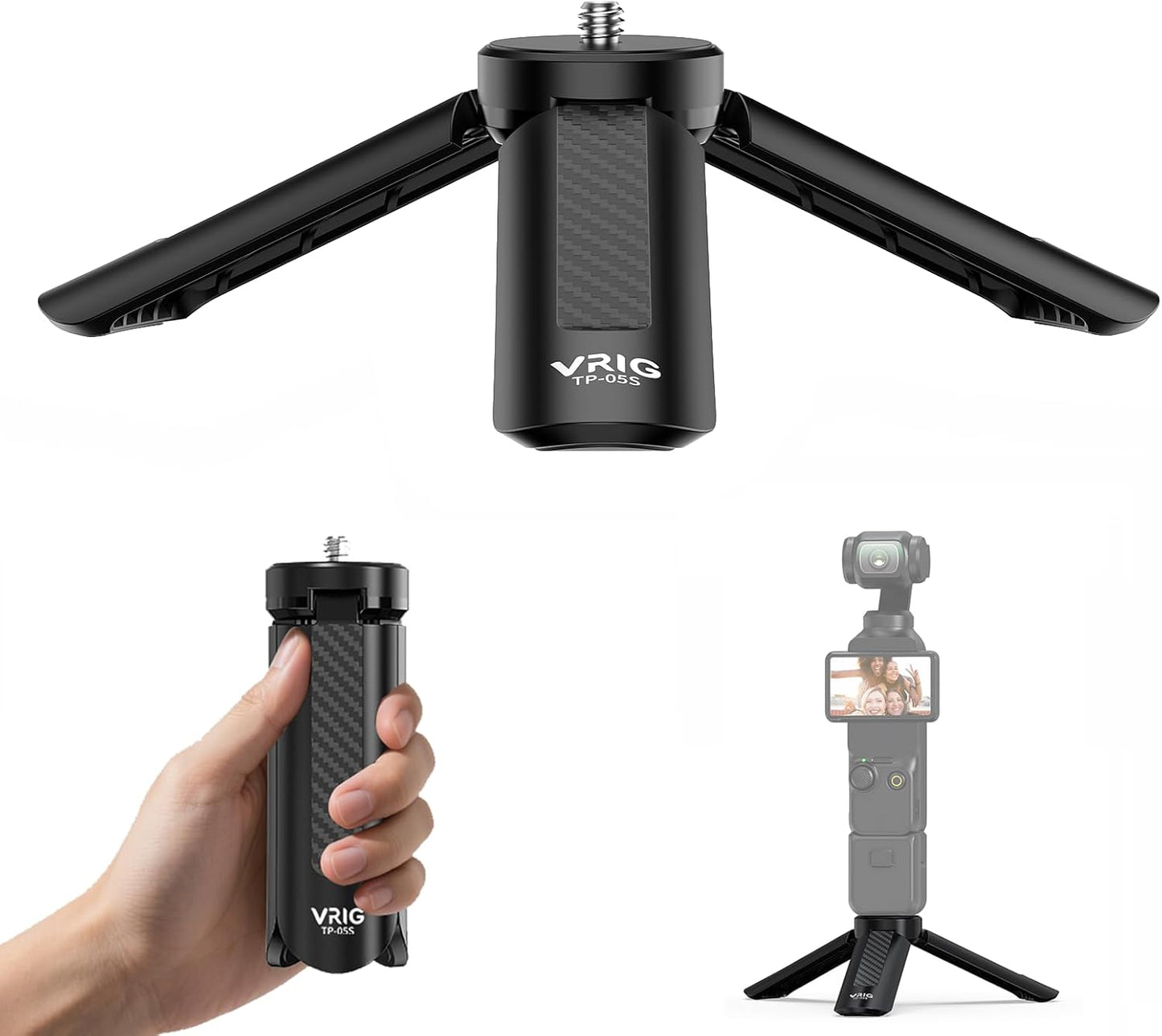 VRIG 1/4" 3/ 4 Mini Tripod with Screw, Desktop Tabletop Stand Compact Tripod for Gimbal Handle Grip Stabilizer, Camera