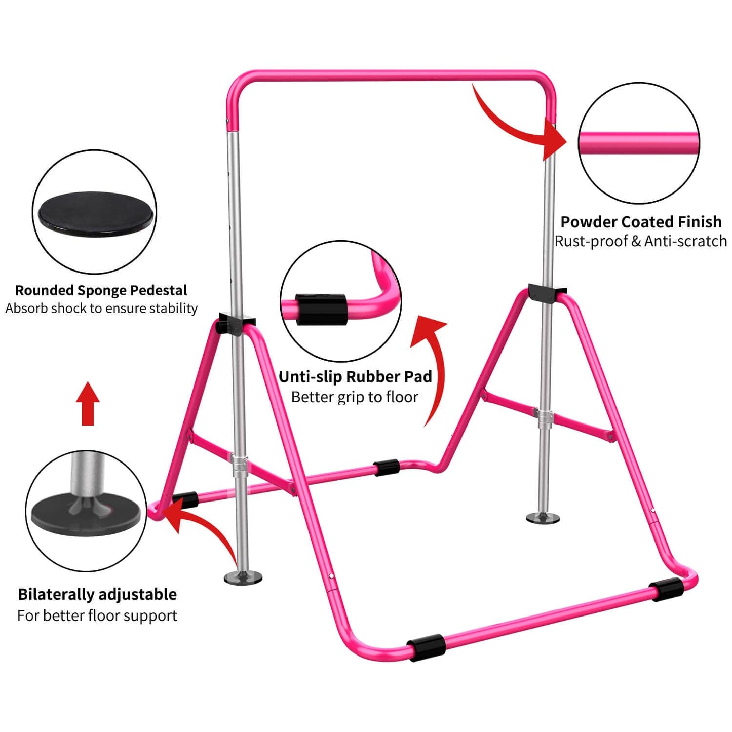 Tepemccu Expandable Gymnastics Bars, Adjustable Height Gymnastic Horizontal Bars, Children Folding Training Bar for Kids