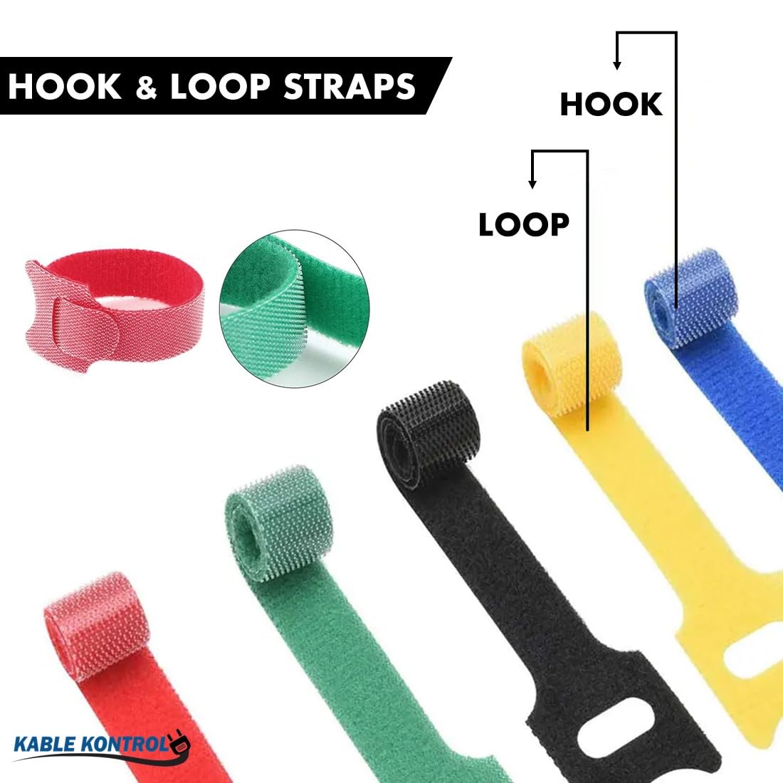 Kable Kontrol Reusable Cable Ties 20 Pack 7 Inch, Yellow, Cable Management Ties, Cord Wraps for Electrical Cords, Wire Management for Organizing Home, Office and Data Centers