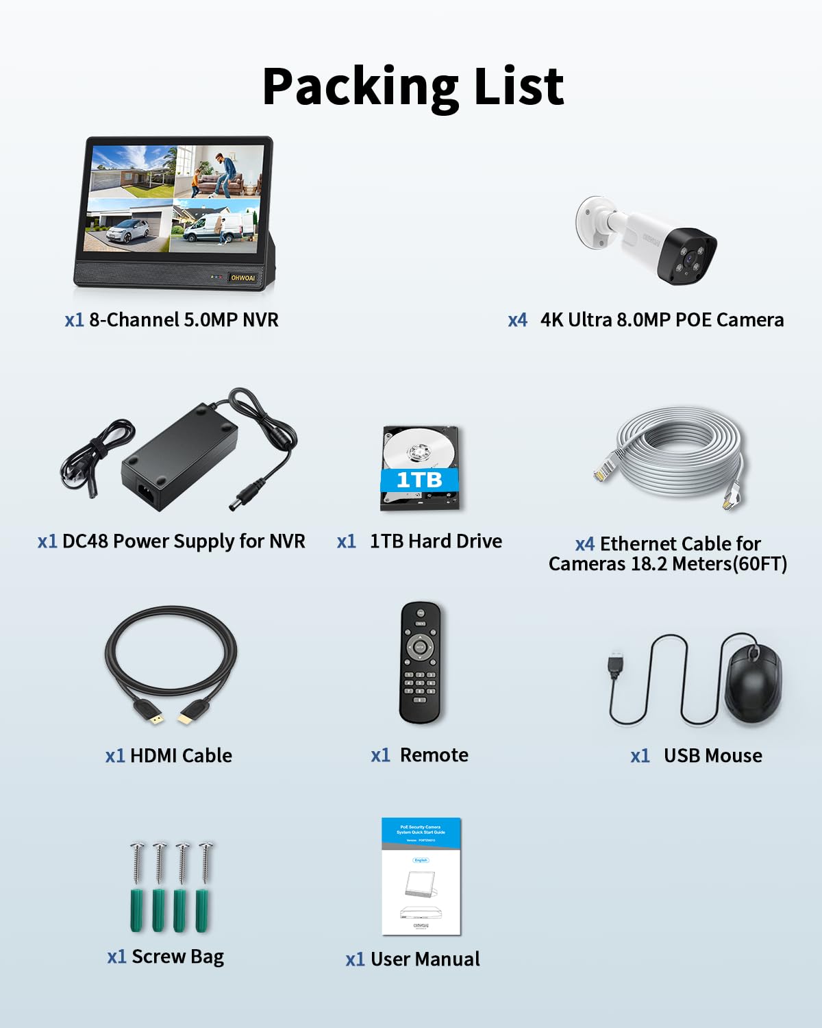 《4K Ultra HD & All-in-One Monitor》Wired Outdoor Security Camera System, POE Cameras for Home Security, NVR Video Surveillance Systems with Motion Detection
