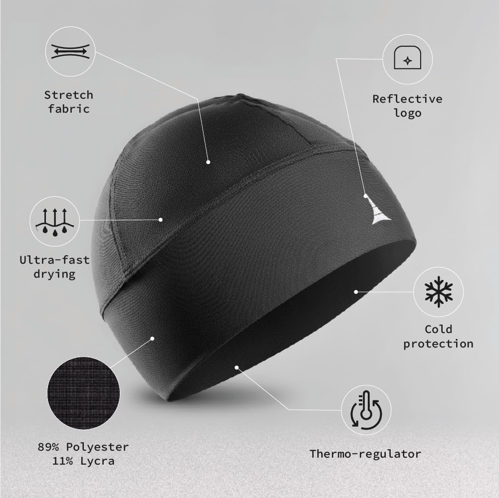 Helmet Liner Sweat Wicking Skull Cap Beanie. Ultimate Performance Moisture Wicking. Fits Under Helmets American Black