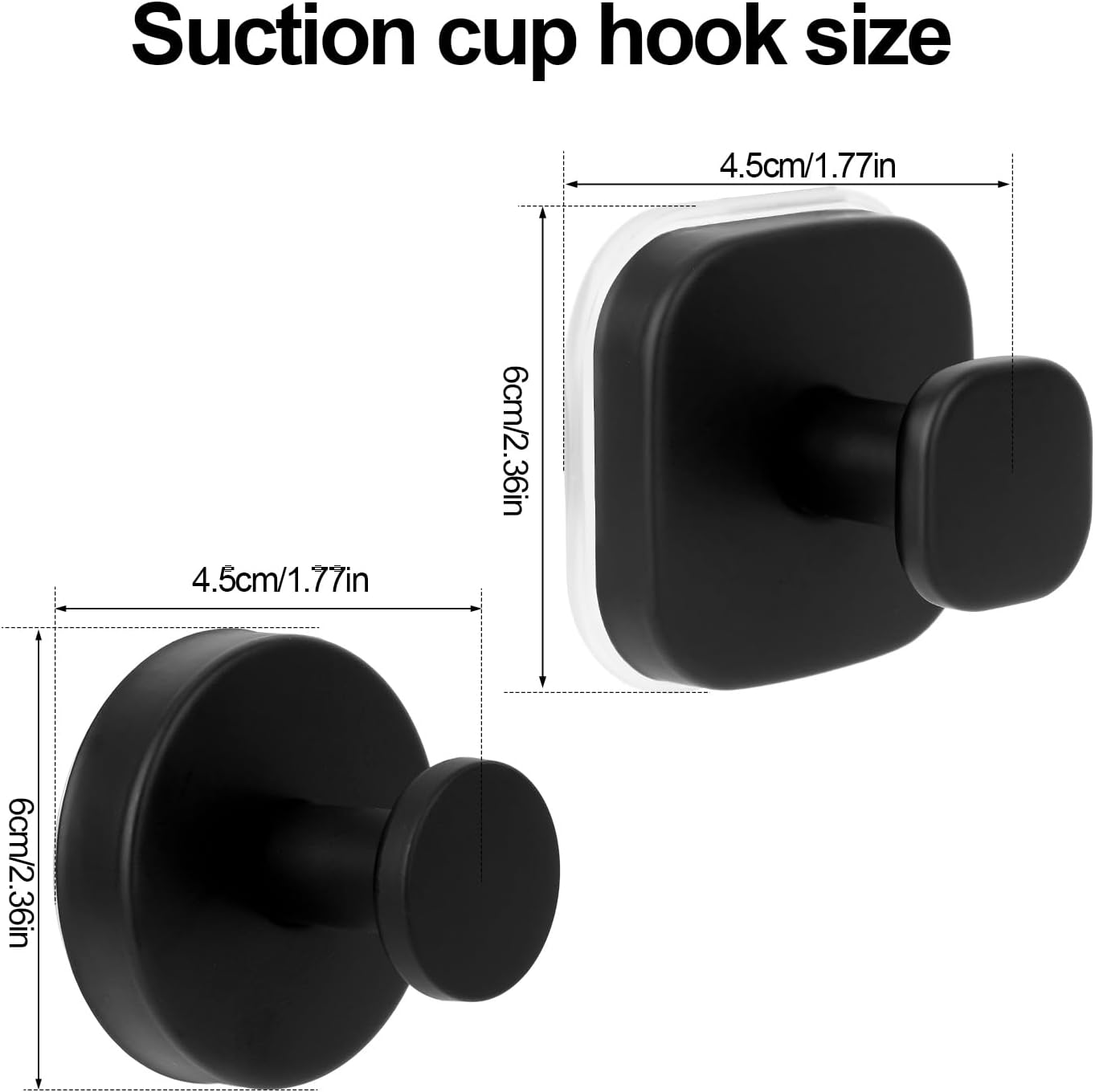 Skiennix Suction Cup Hooks - Strong Adhesive Metal Bathroom & Kitchen Holders | No Drill, Black, 4-Pack
