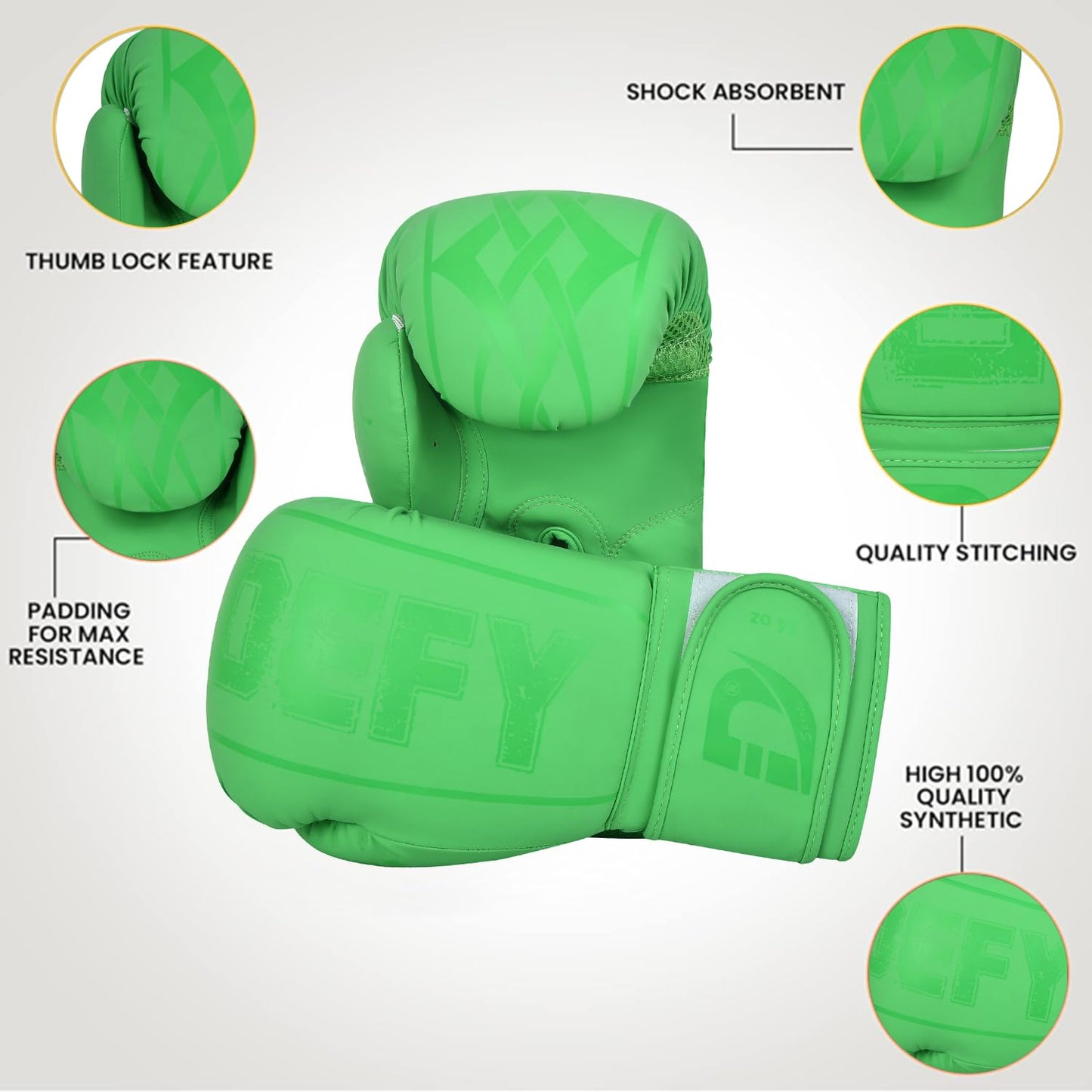 DEFY Boxing Gloves for Men & Women - Premium Quality Synthetic Leather Boxing Gloves for Training - Perfect for Punching Heavy Bags, Sparring, & Fighting Gloves (Green, 12oz)