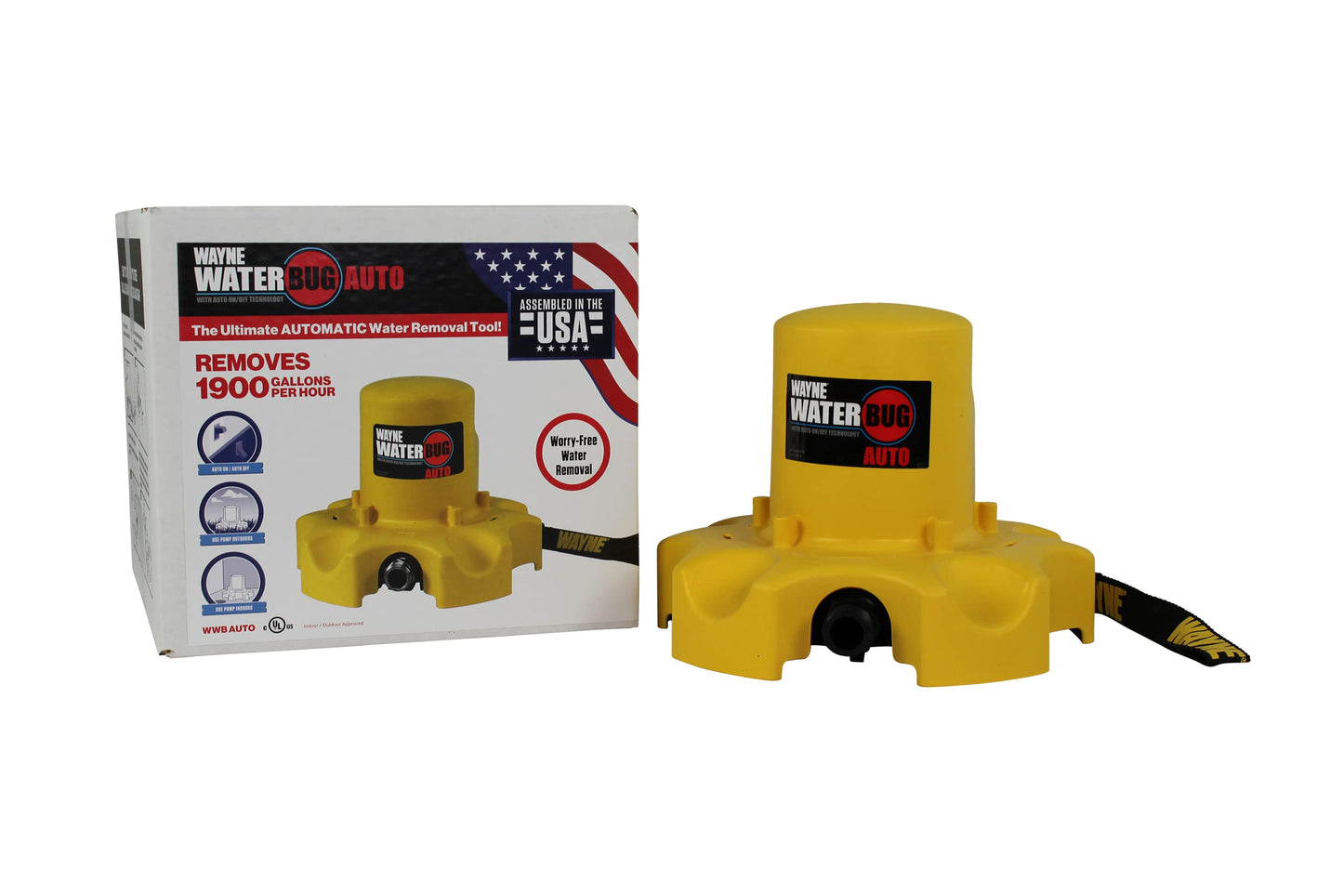 WAYNE - WaterBUG AUTO 1/4 HP 1900 GPH Auto On/Off Submersible Pump with Multi-Flo Technology - Water Removal and Transfer Pump, Yellow