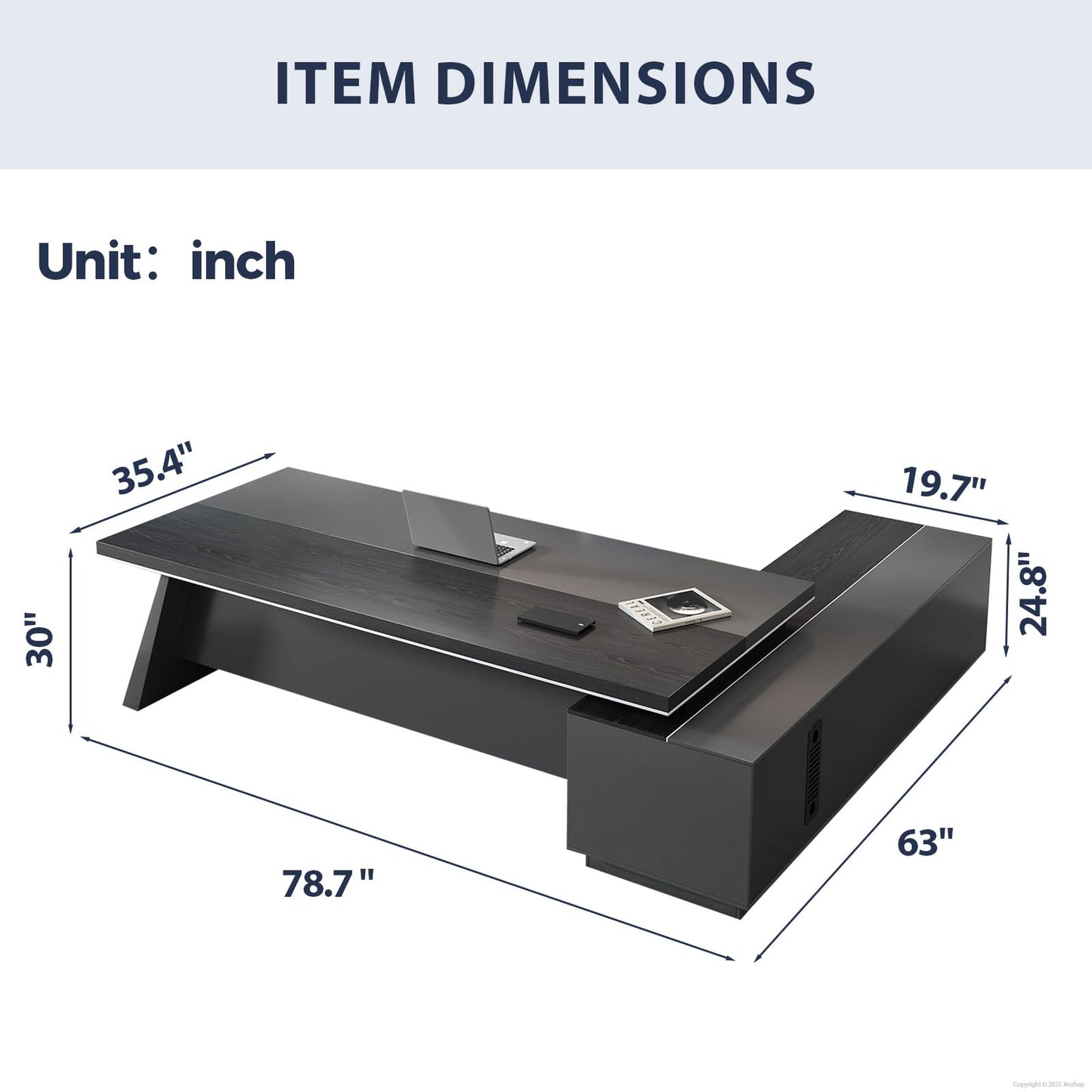 Anzhap 79" L-Shaped Executive Office Desk with Drawers, Enclosed Cabinet, Ventilated CPU Compartment, Built-in Outlets & USB Ports – Home Office Desk (Left Return, 79" L x 63" W x 30" H)