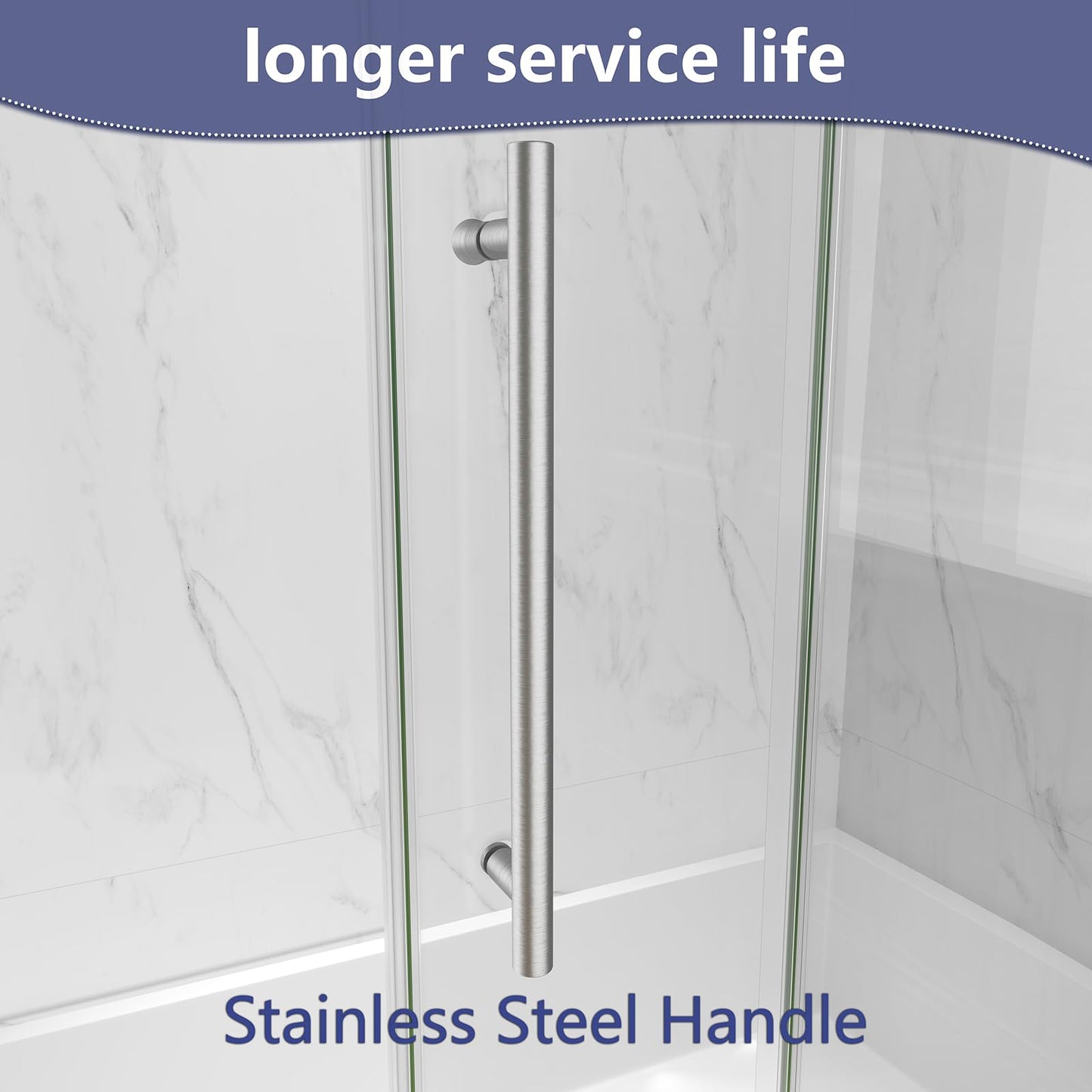 EPXMKX 55"-60" W x 63" H Bathtub Soft Closing Sliding Shower Door,Water Repellent Frameless Tub Shower Door with 5/16" (8mm) Nano Explosion-Proof Film Transparent Glass (Brushed Nickel 60" Wx63 H)